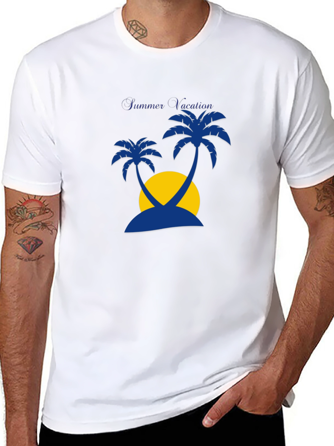Summer Vacation Palm Tree Graphic Tee - Black