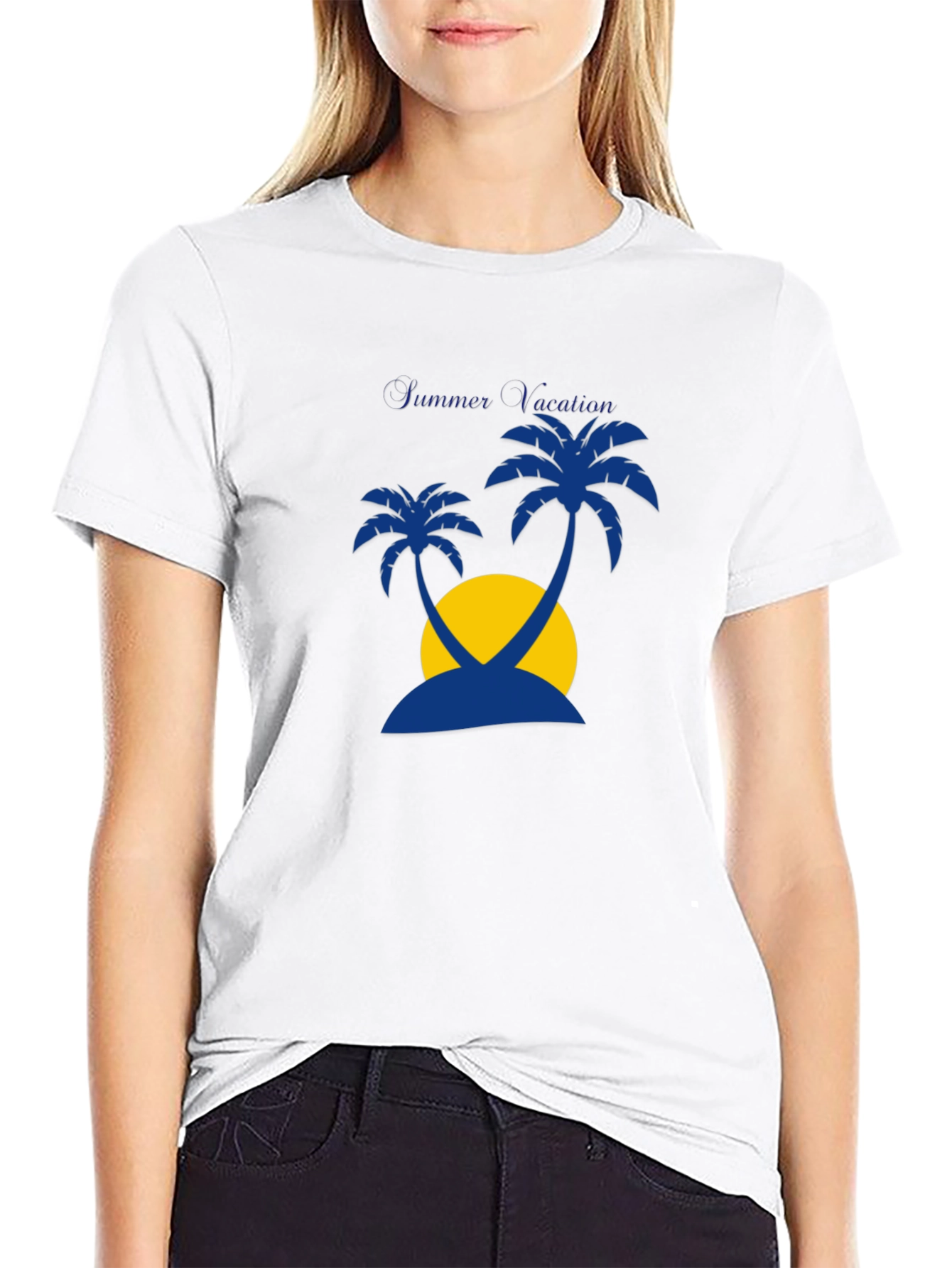 Summer Vacation Palm Tree Graphic Tee - Black