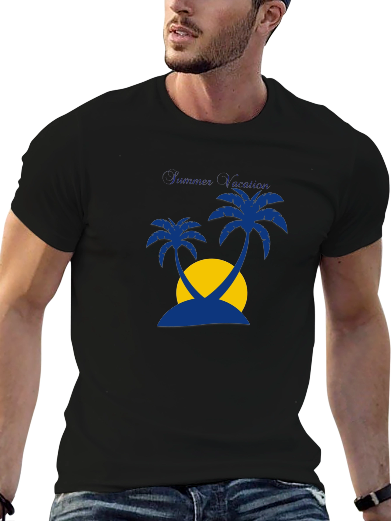 Summer Vacation Palm Tree Graphic Tee - Black