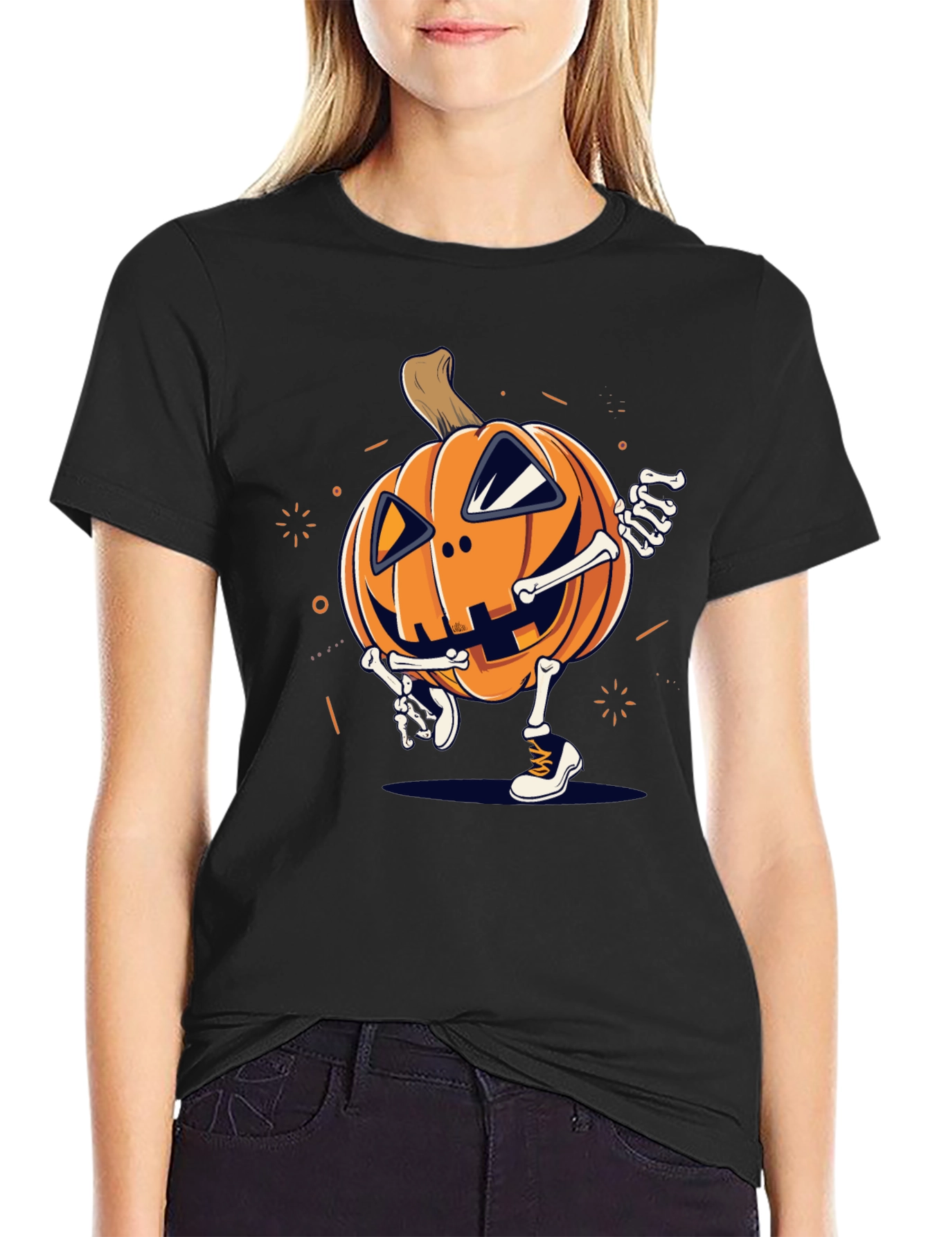 Pumpkin Skeleton Graphic Tee - Halloween Style