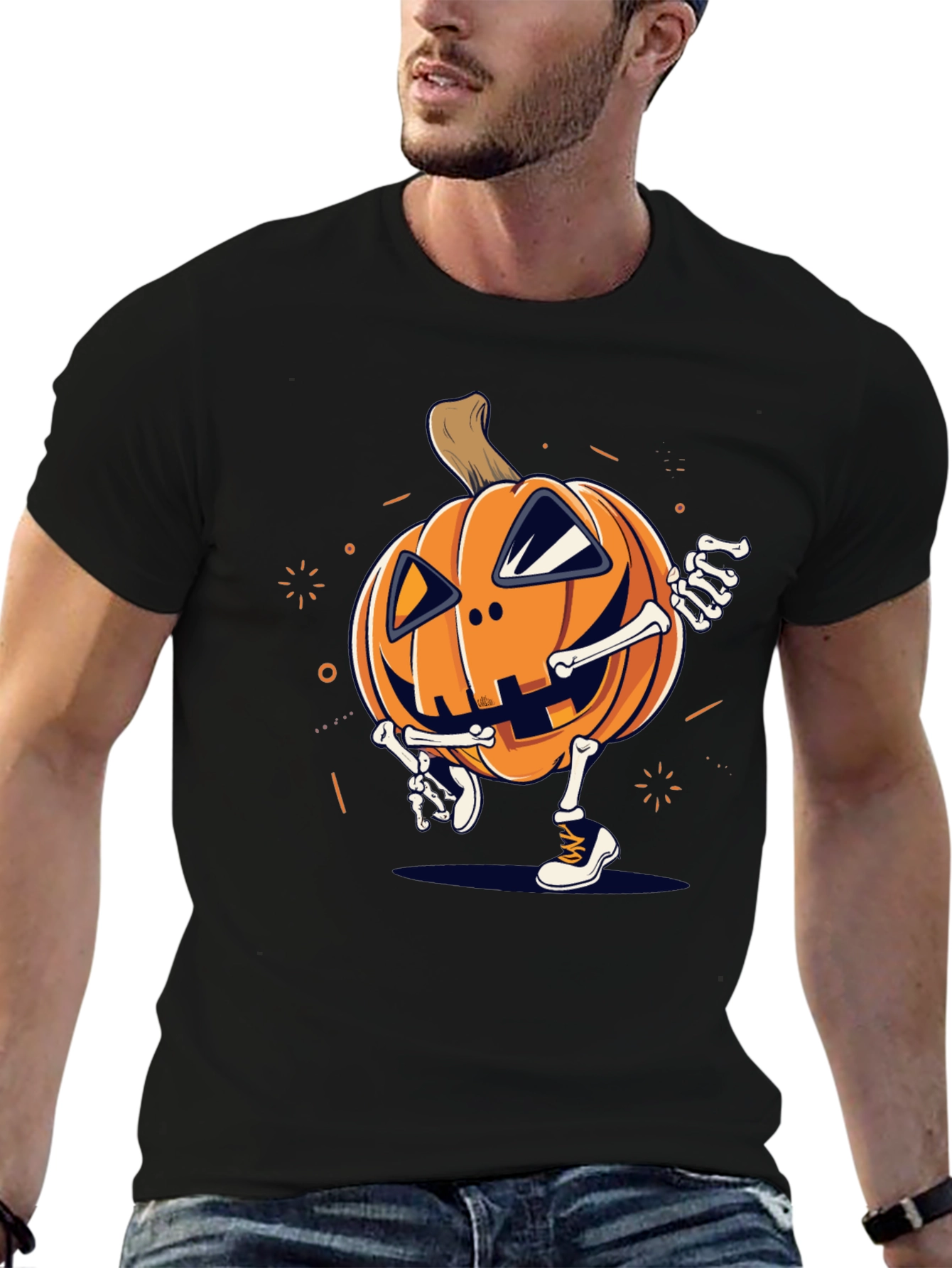 Pumpkin Skeleton Graphic Tee - Halloween Style