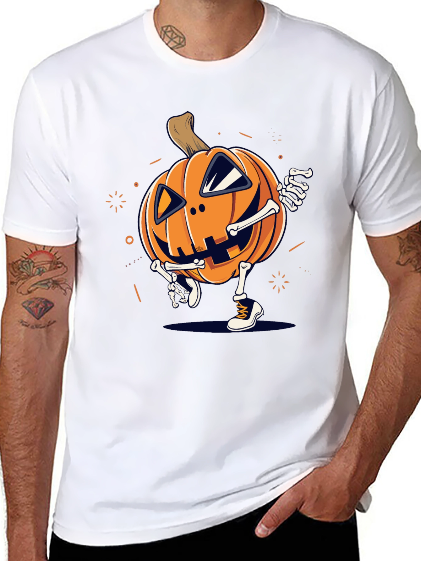 Pumpkin Skeleton Graphic Tee - Halloween Style