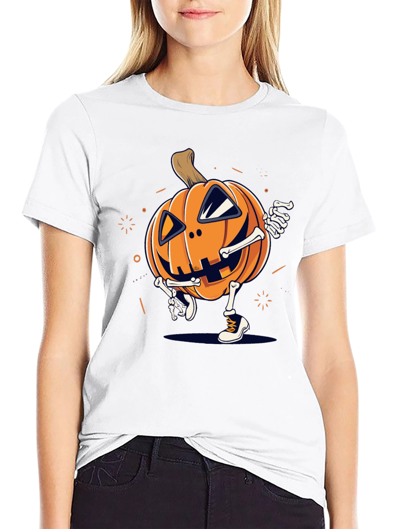 Pumpkin Skeleton Graphic Tee - Halloween Style
