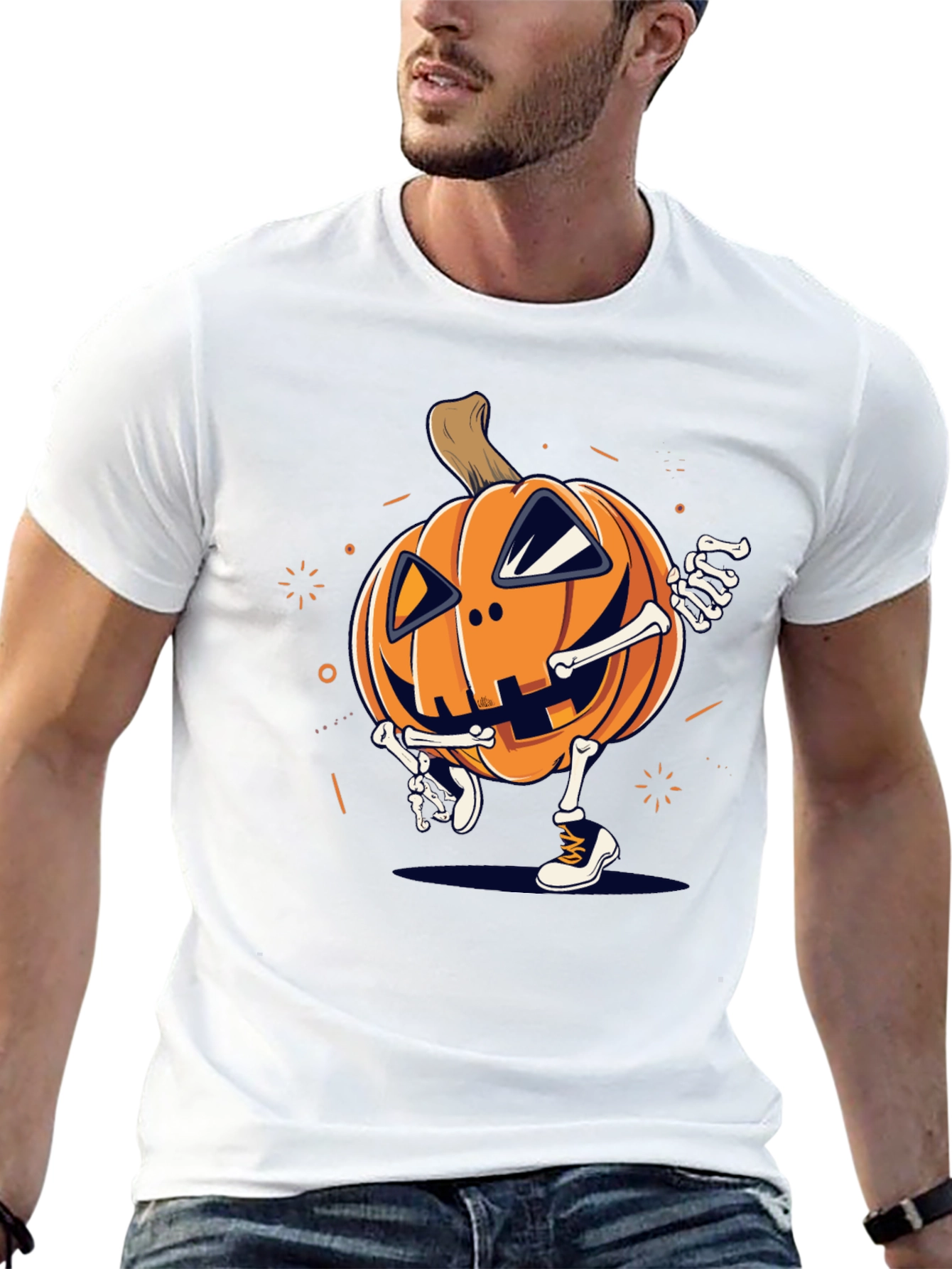 Pumpkin Skeleton Graphic Tee - Halloween Style