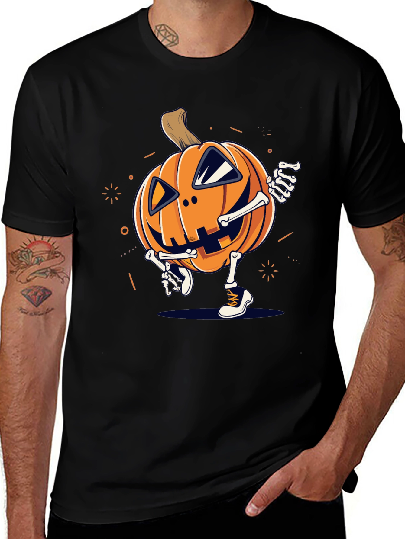 Pumpkin Skeleton Graphic Tee - Halloween Style