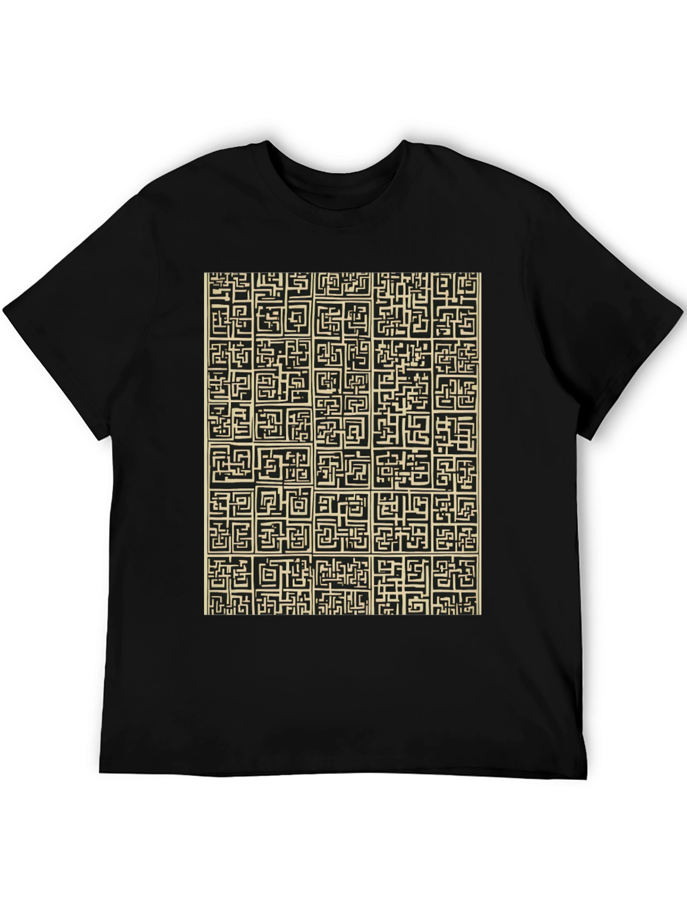 Abstract Maze Pattern Black T-Shirt
