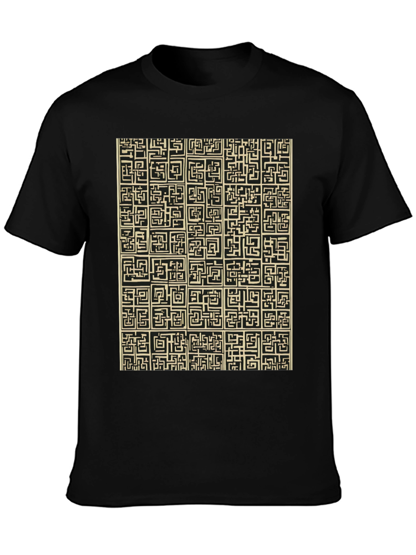 Abstract Maze Pattern Black T-Shirt