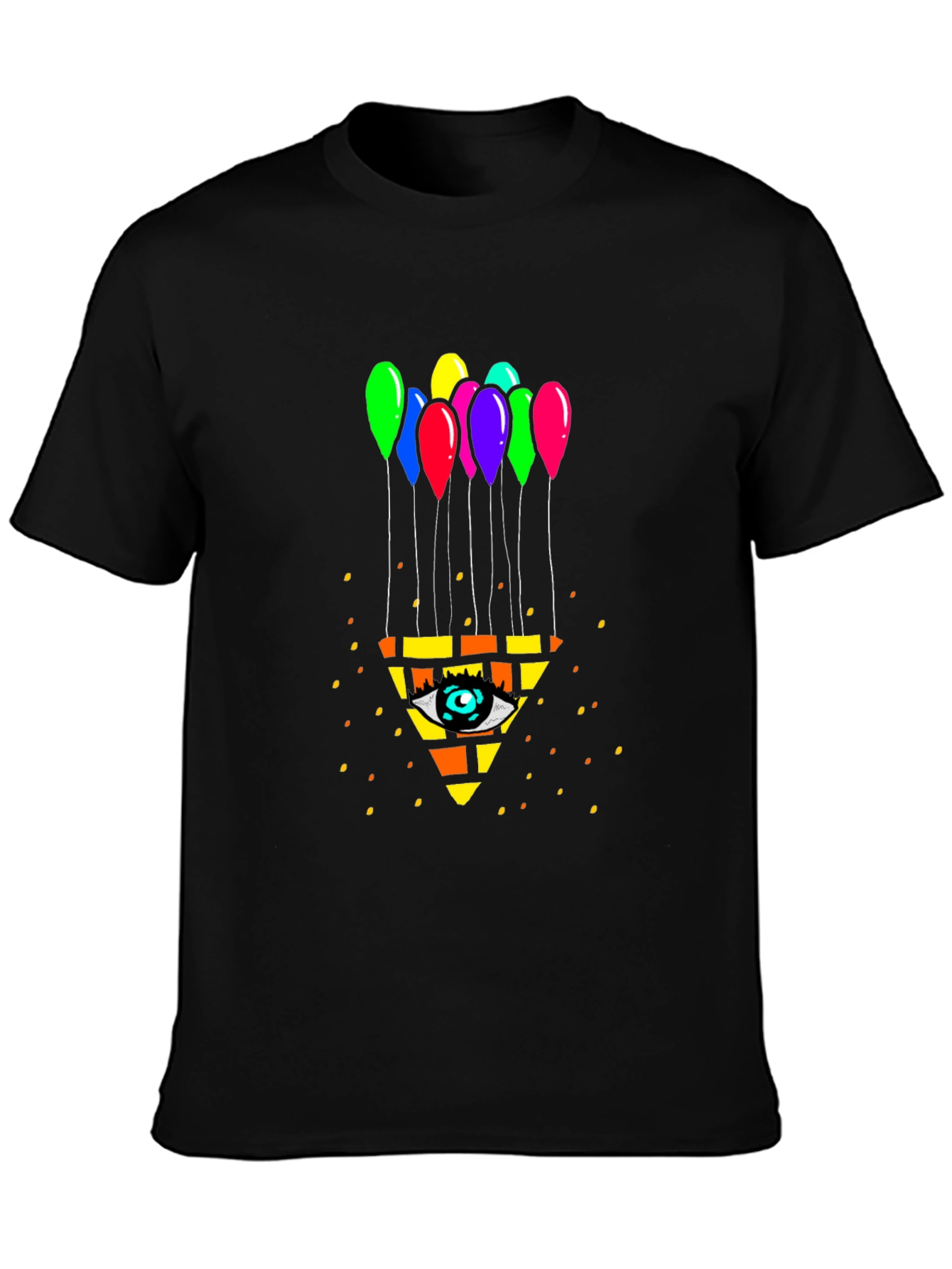 Eye Pyramid Balloons Graphic Black T-Shirt