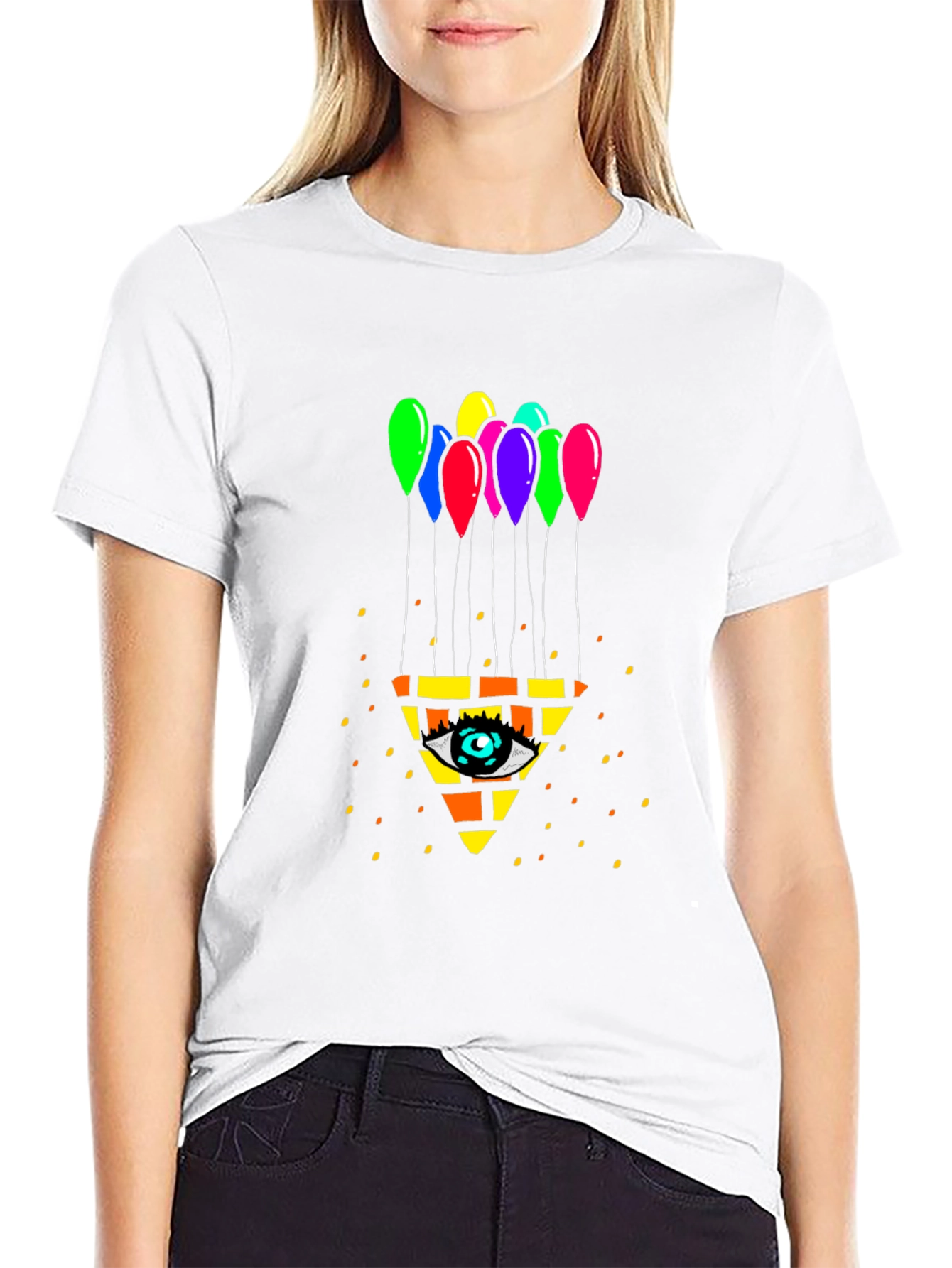 Eye Pyramid Balloons Graphic Black T-Shirt