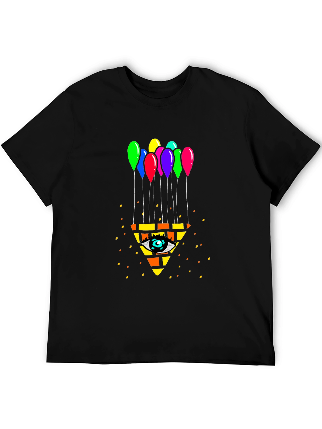 Eye Pyramid Balloons Graphic Black T-Shirt