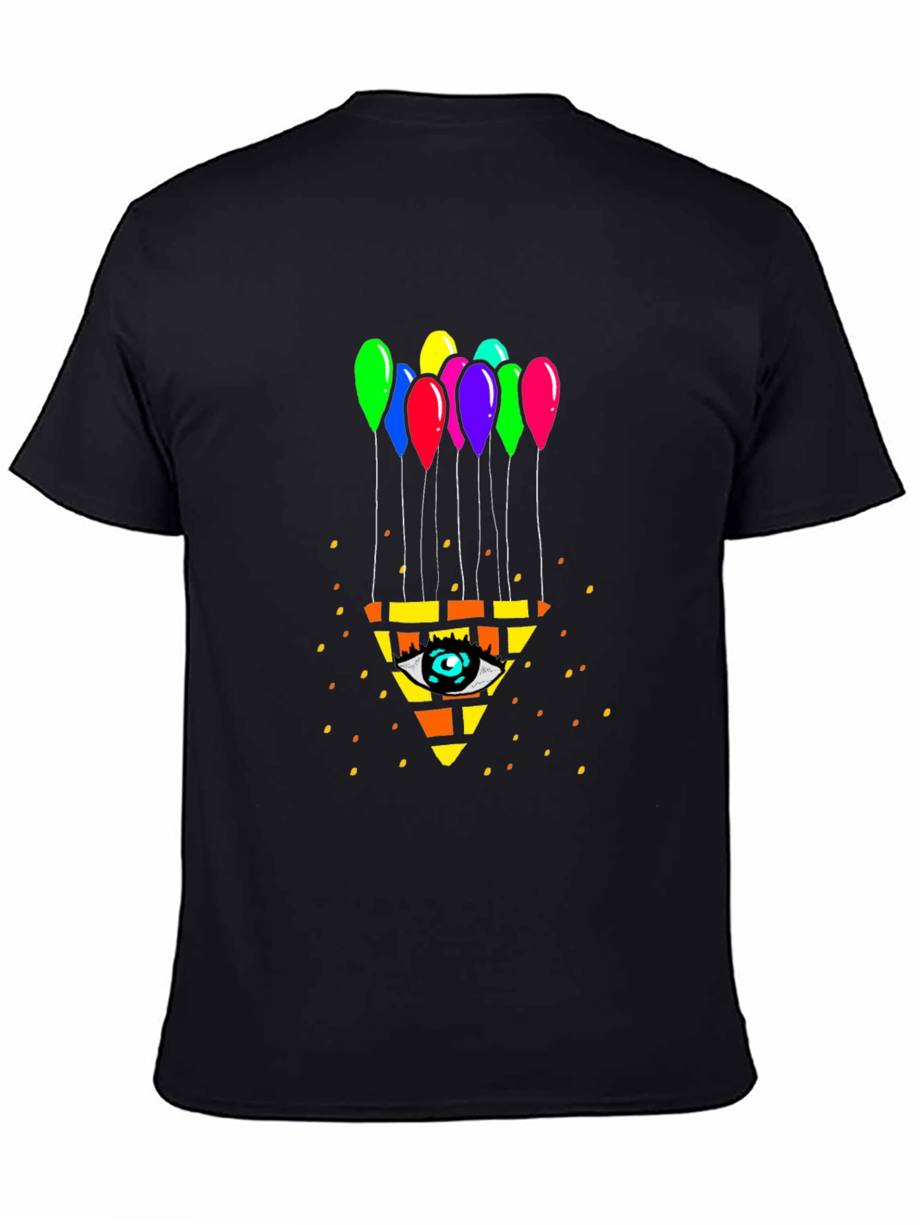 Eye Pyramid Balloons Graphic Black T-Shirt