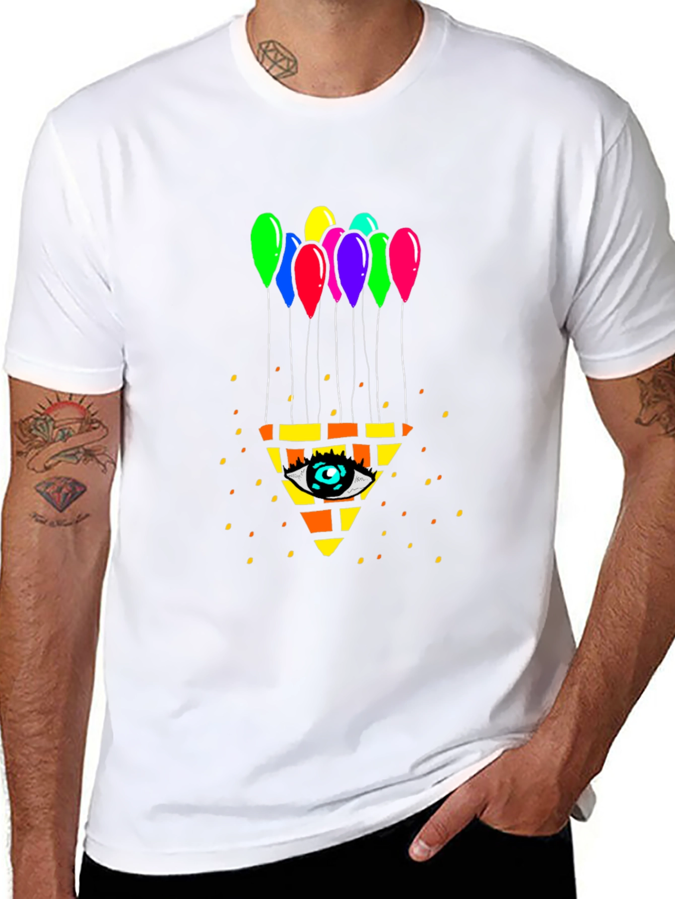 Eye Pyramid Balloons Graphic Black T-Shirt