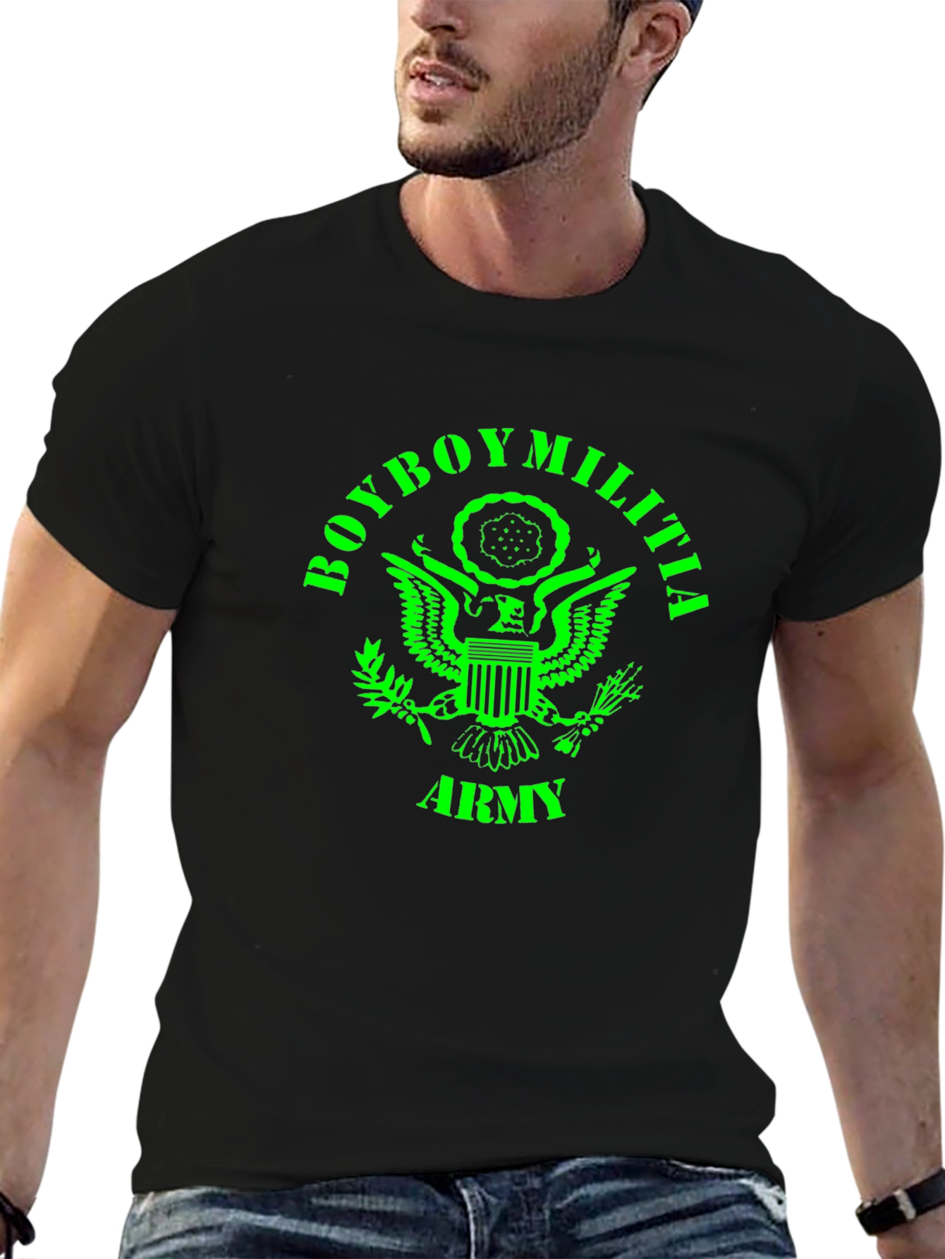 Boyboy Militia Army T-Shirt - Green Print on Black