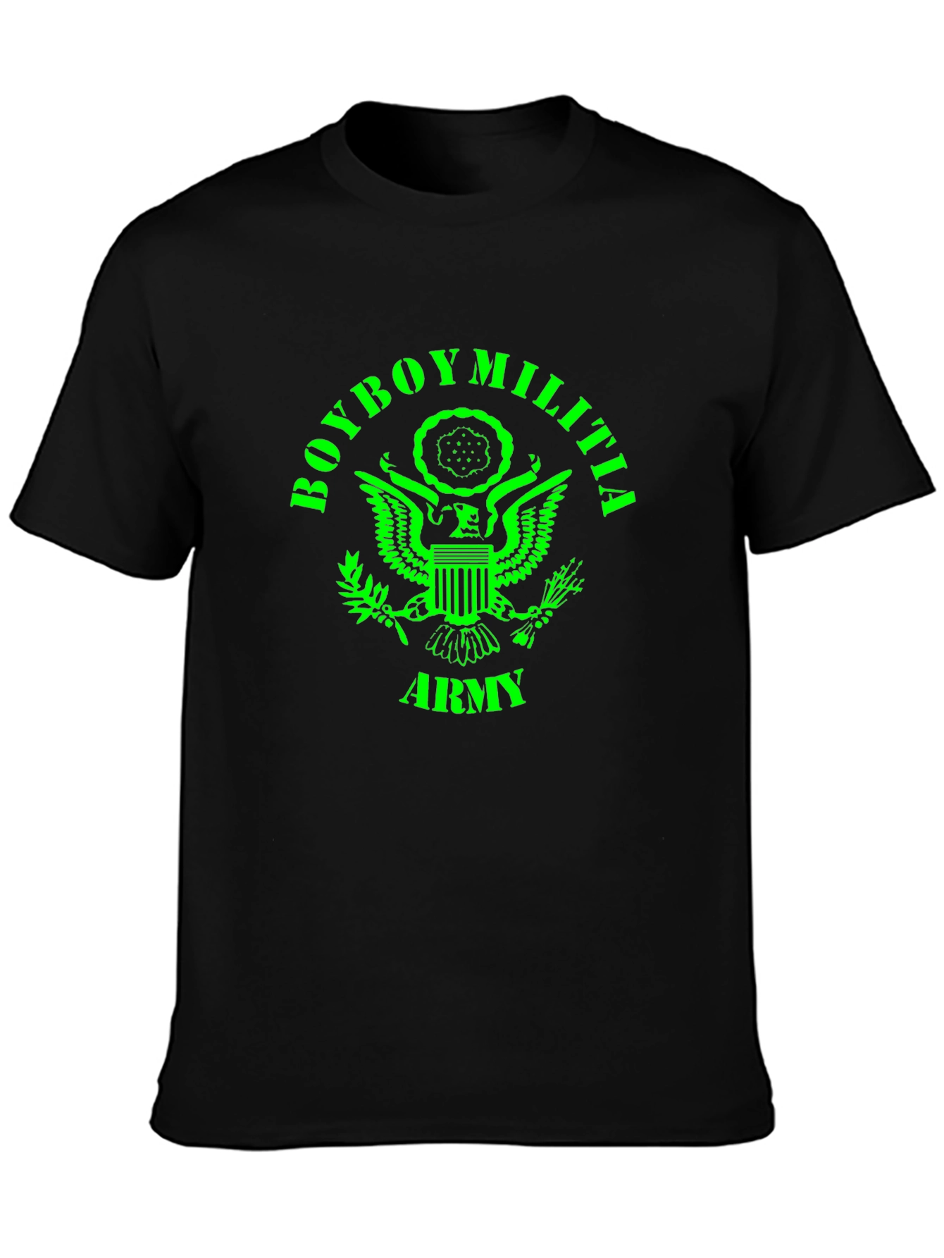 Boyboy Militia Army T-Shirt - Green Print on Black