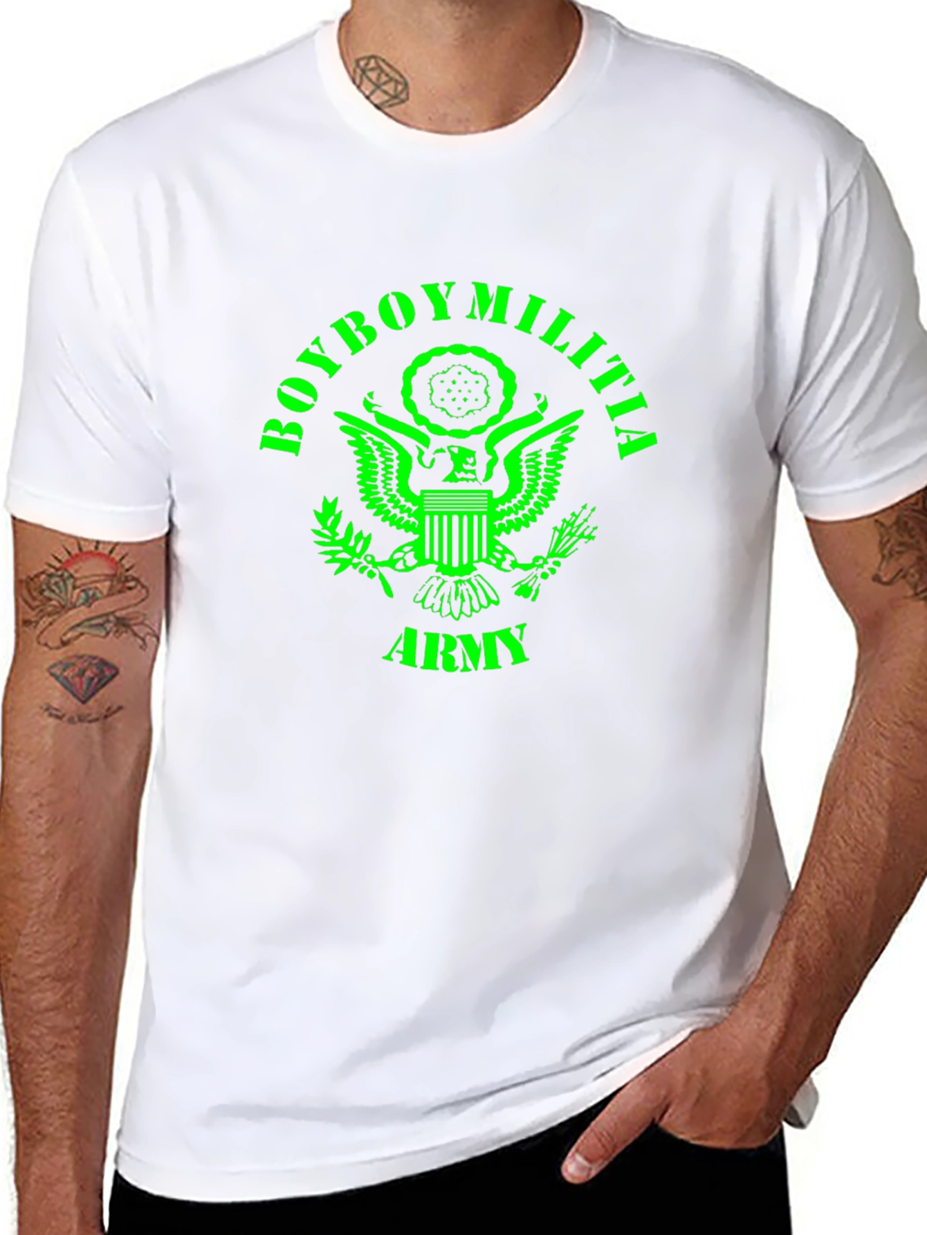 Boyboy Militia Army T-Shirt - Green Print on Black