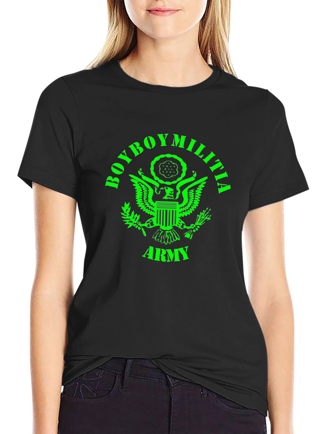 Boyboy Militia Army T-Shirt - Green Print on Black