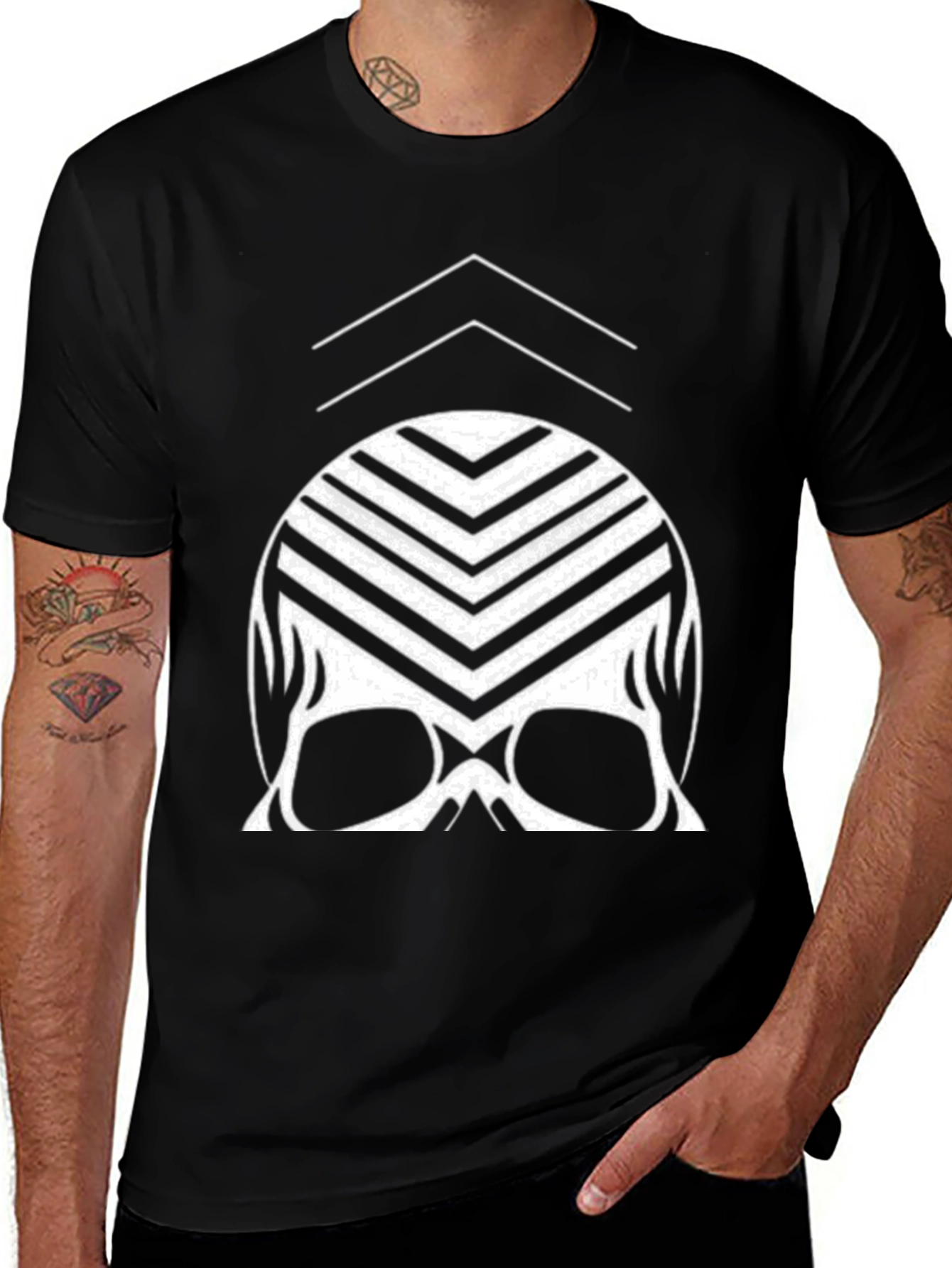 Modern Skull Graphic Tee - Black Cotton Blend