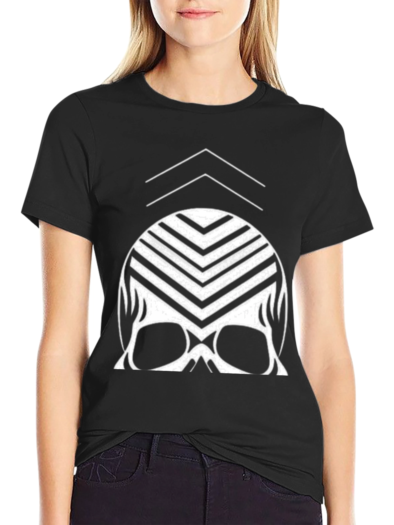 Modern Skull Graphic Tee - Black Cotton Blend