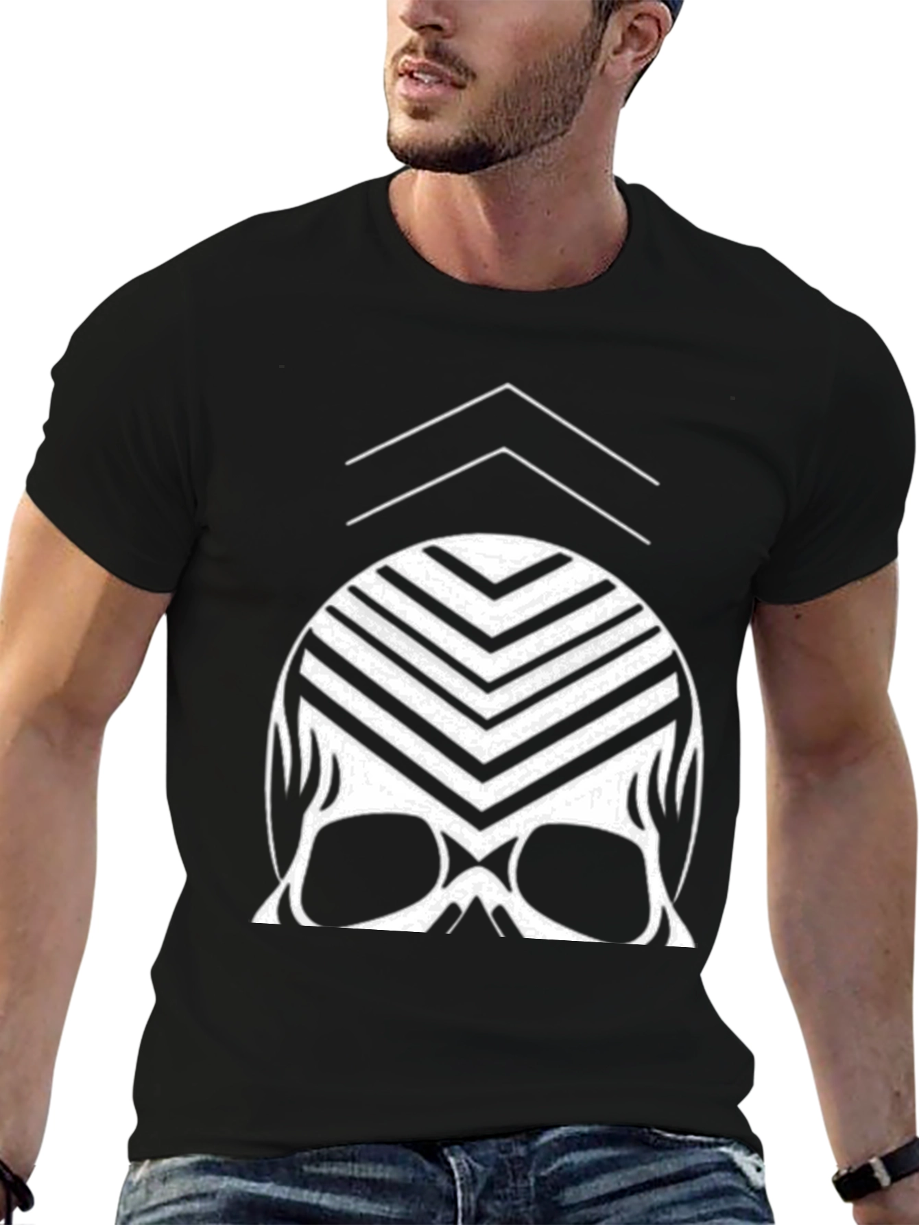 Modern Skull Graphic Tee - Black Cotton Blend