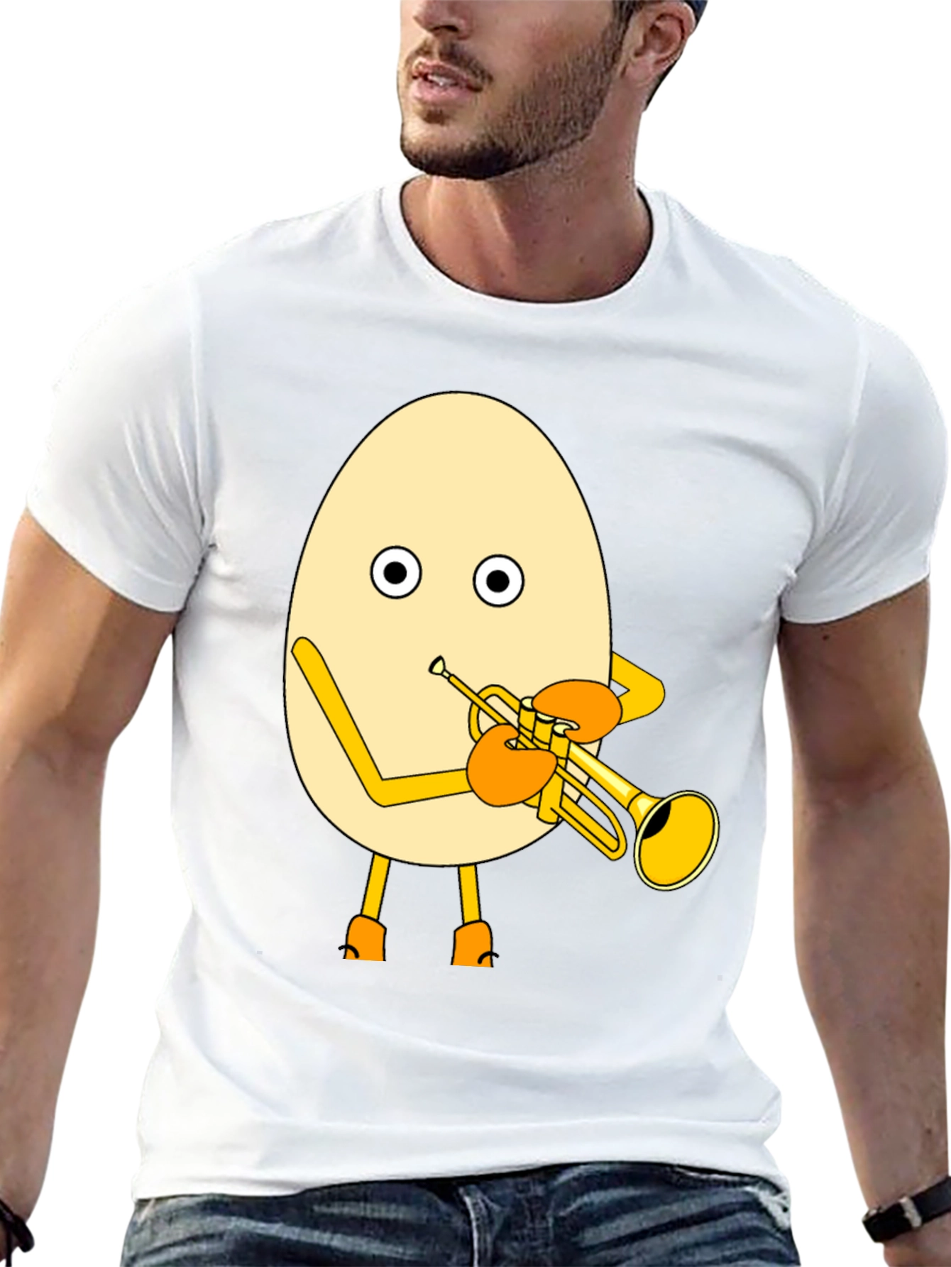 Egg Playing Trumpet Graphic Tee - Unique Design