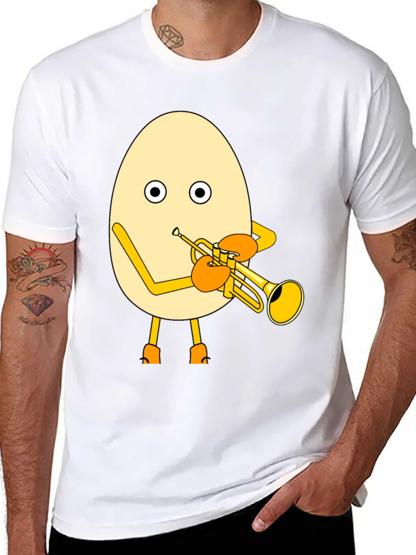 Egg Playing Trumpet Graphic Tee - Unique Design