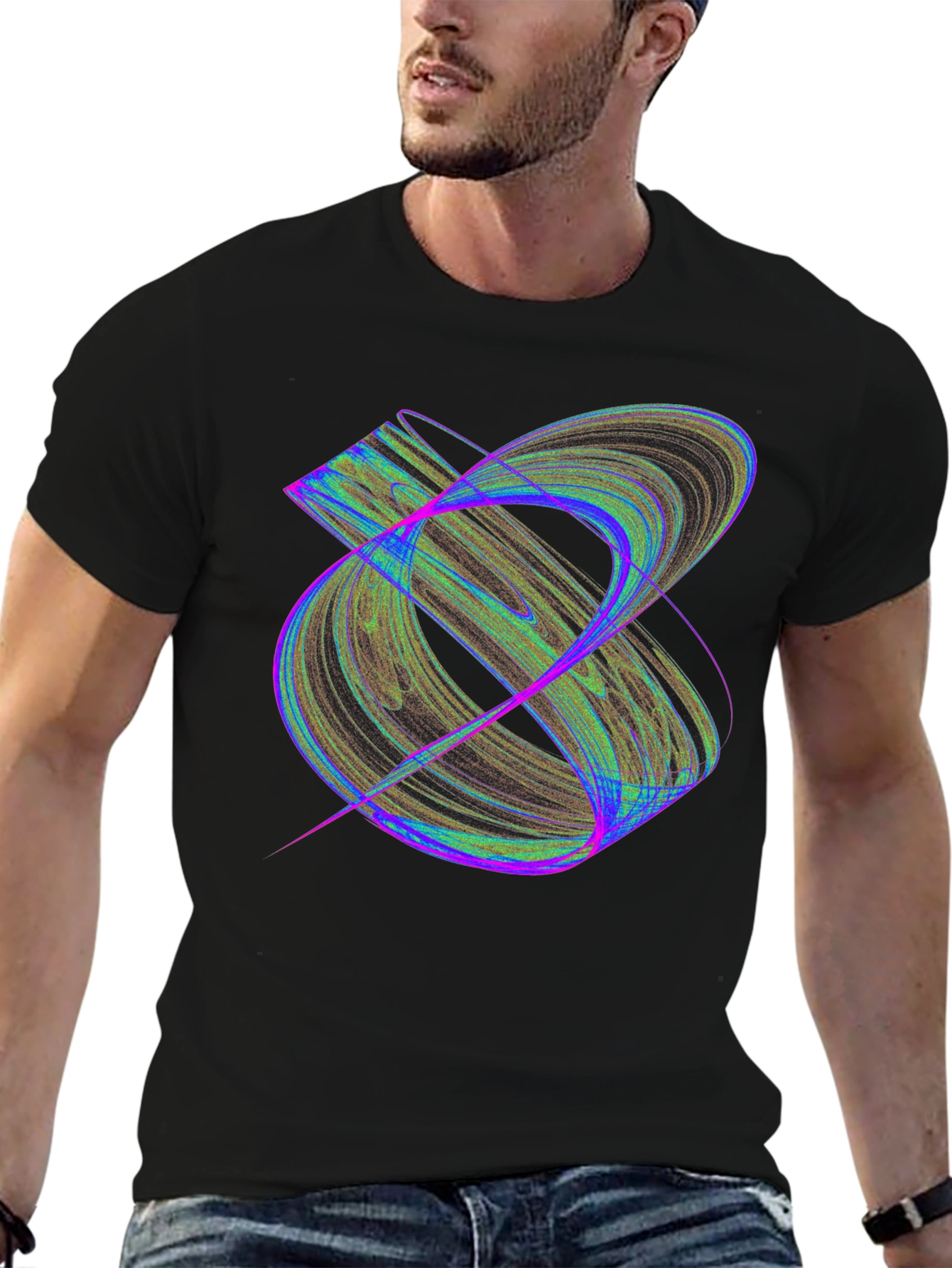 Abstract Fractal Design Black T-Shirt