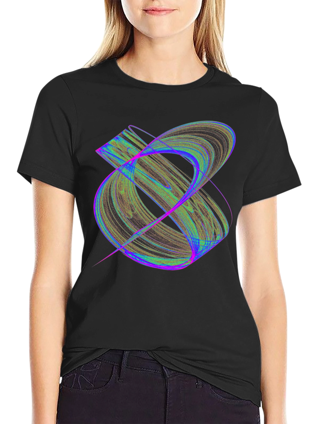 Abstract Fractal Design Black T-Shirt