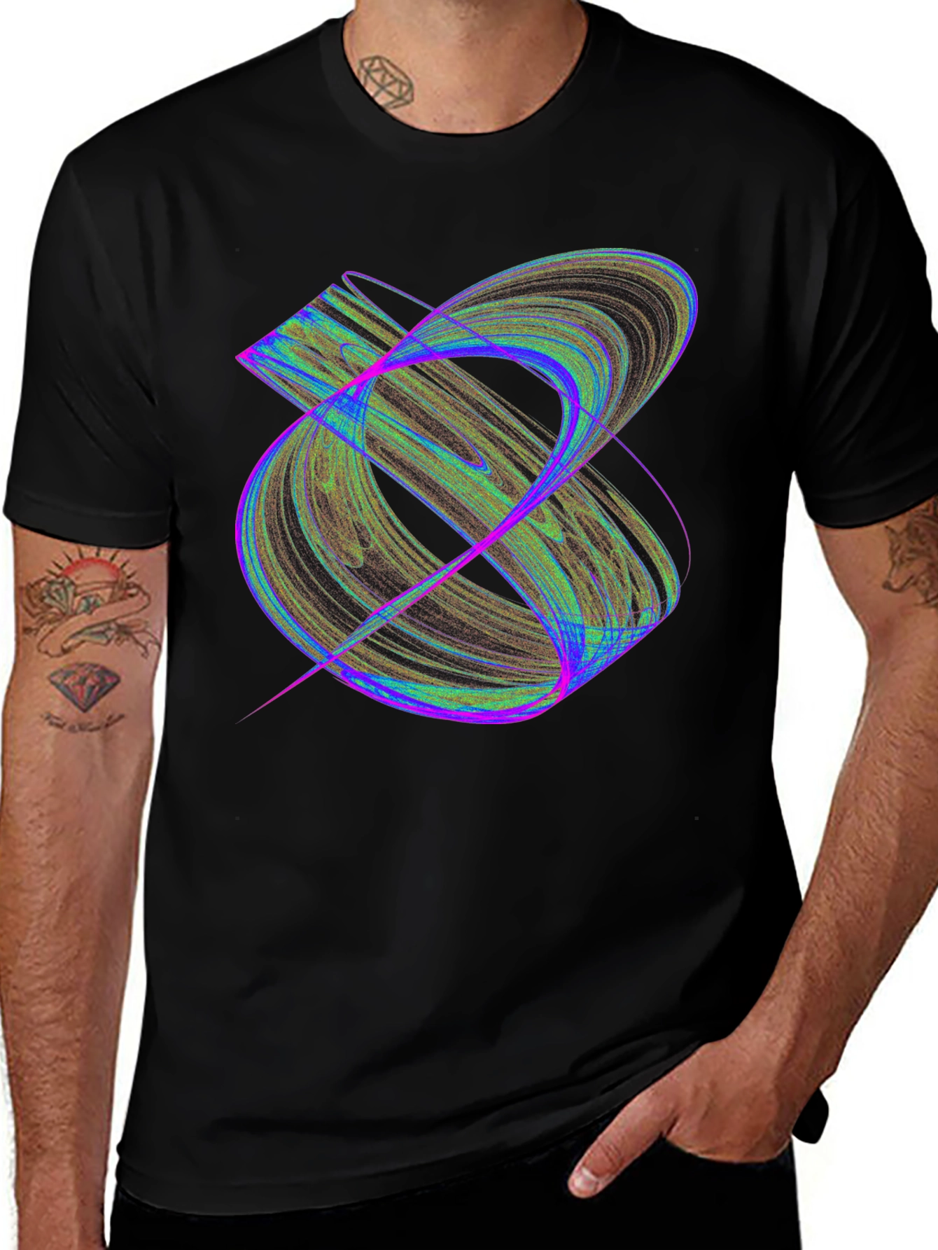 Abstract Fractal Design Black T-Shirt