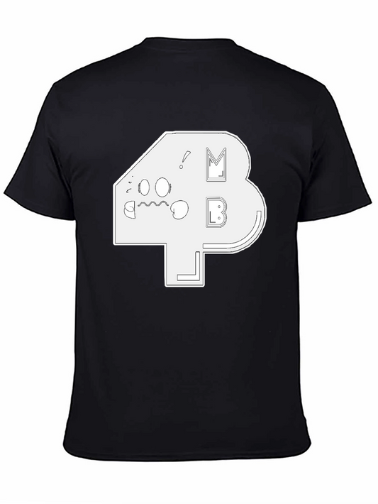 Abstract White Graphic Print Black T-Shirt