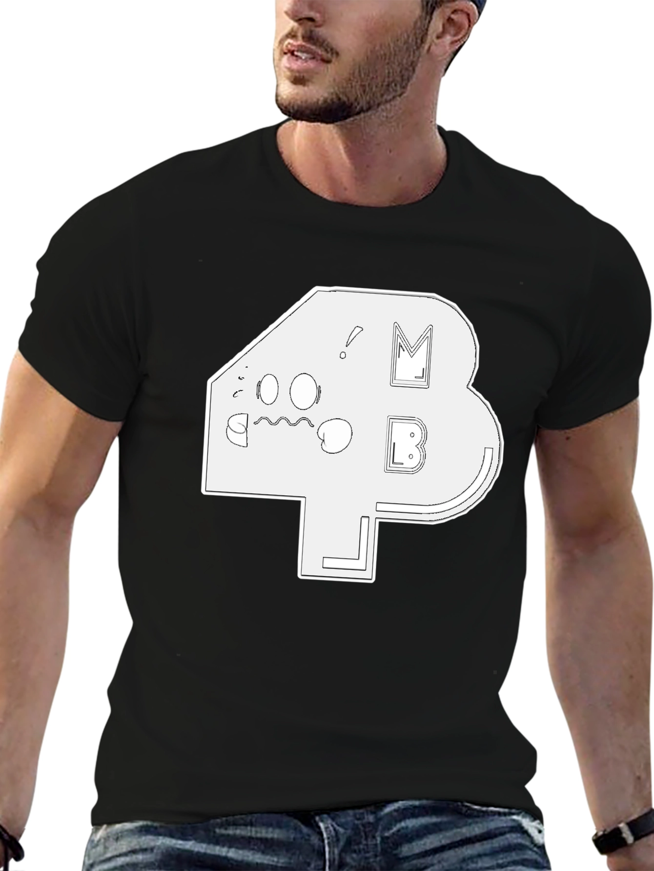 Abstract White Graphic Print Black T-Shirt