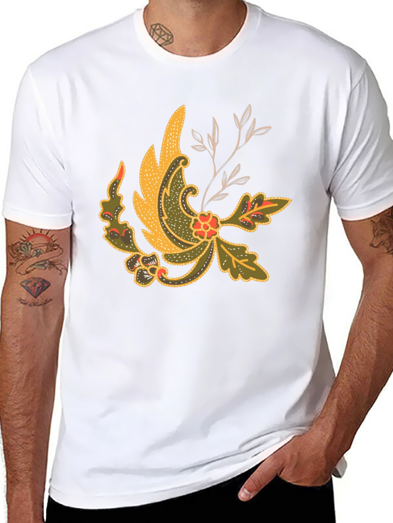 Batik Style Graphic Tee - Black Cotton Blend