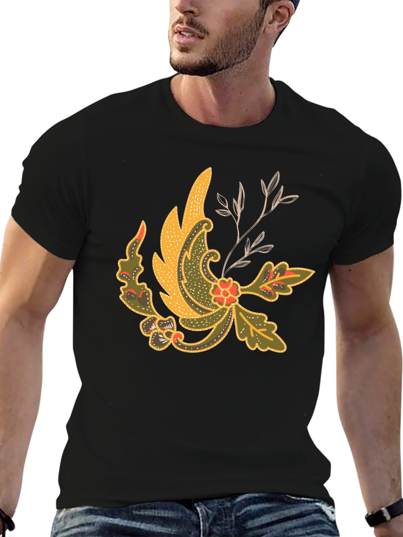 Batik Style Graphic Tee - Black Cotton Blend