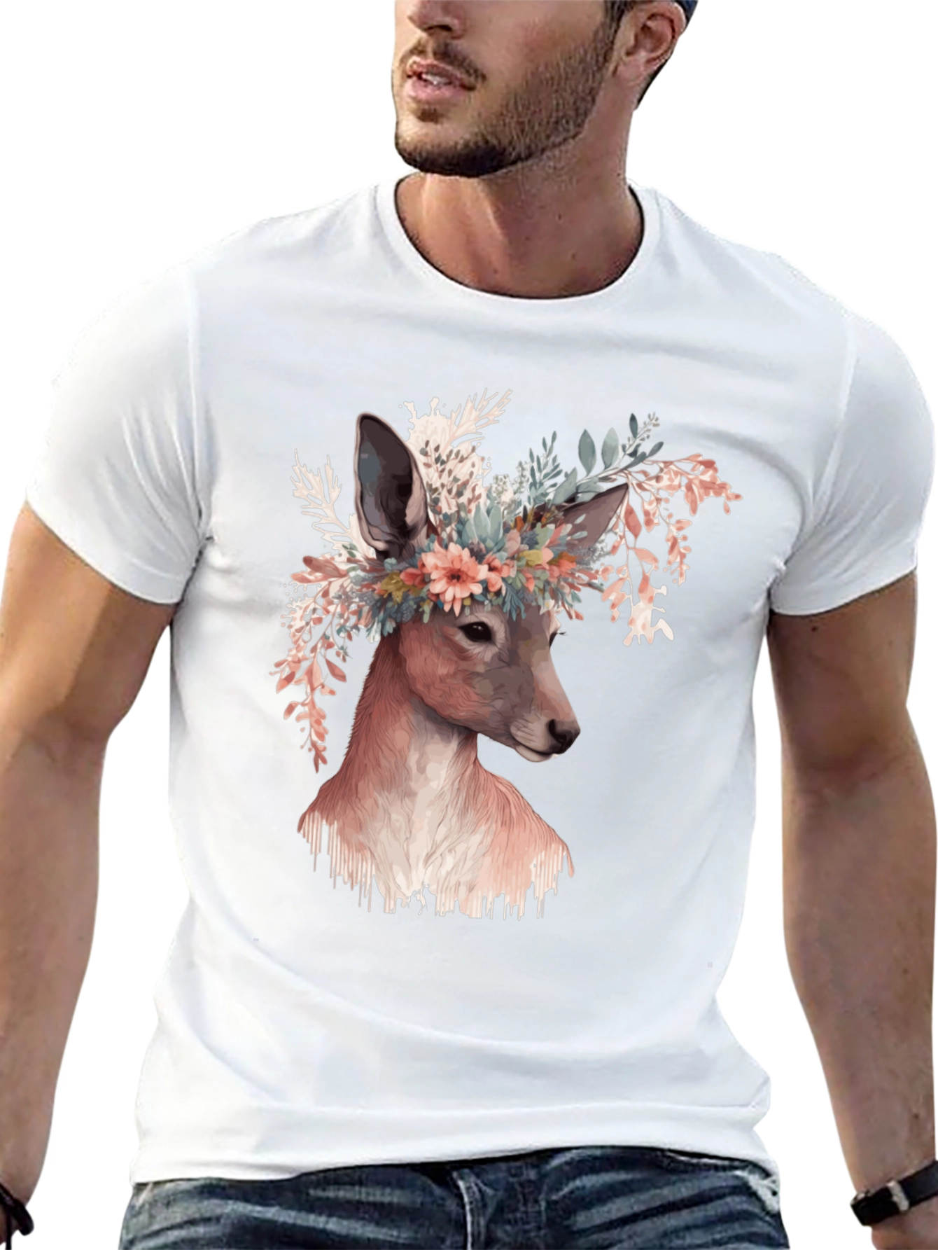 Deer Floral Crown Graphic T-Shirt