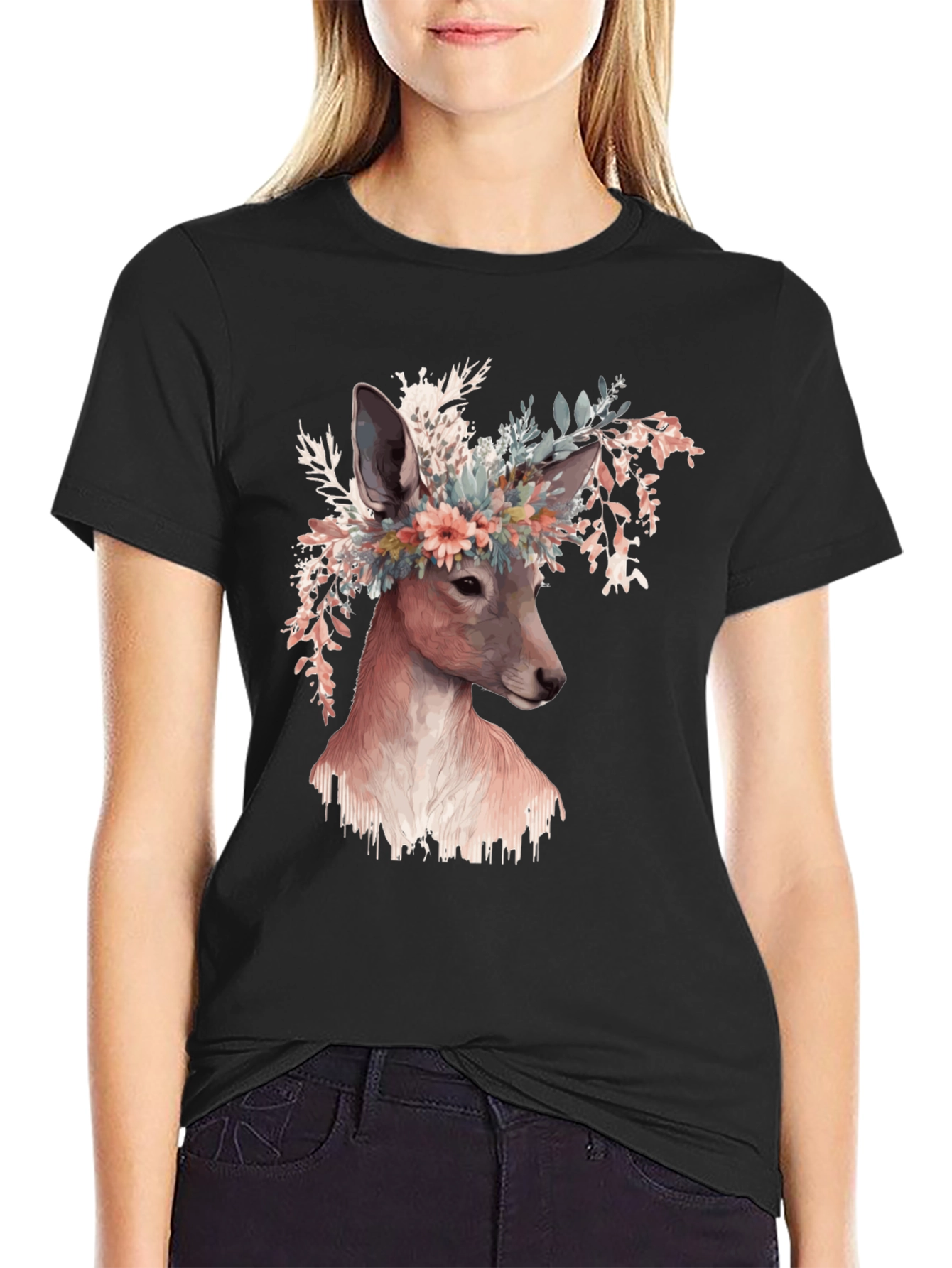 Deer Floral Crown Graphic T-Shirt