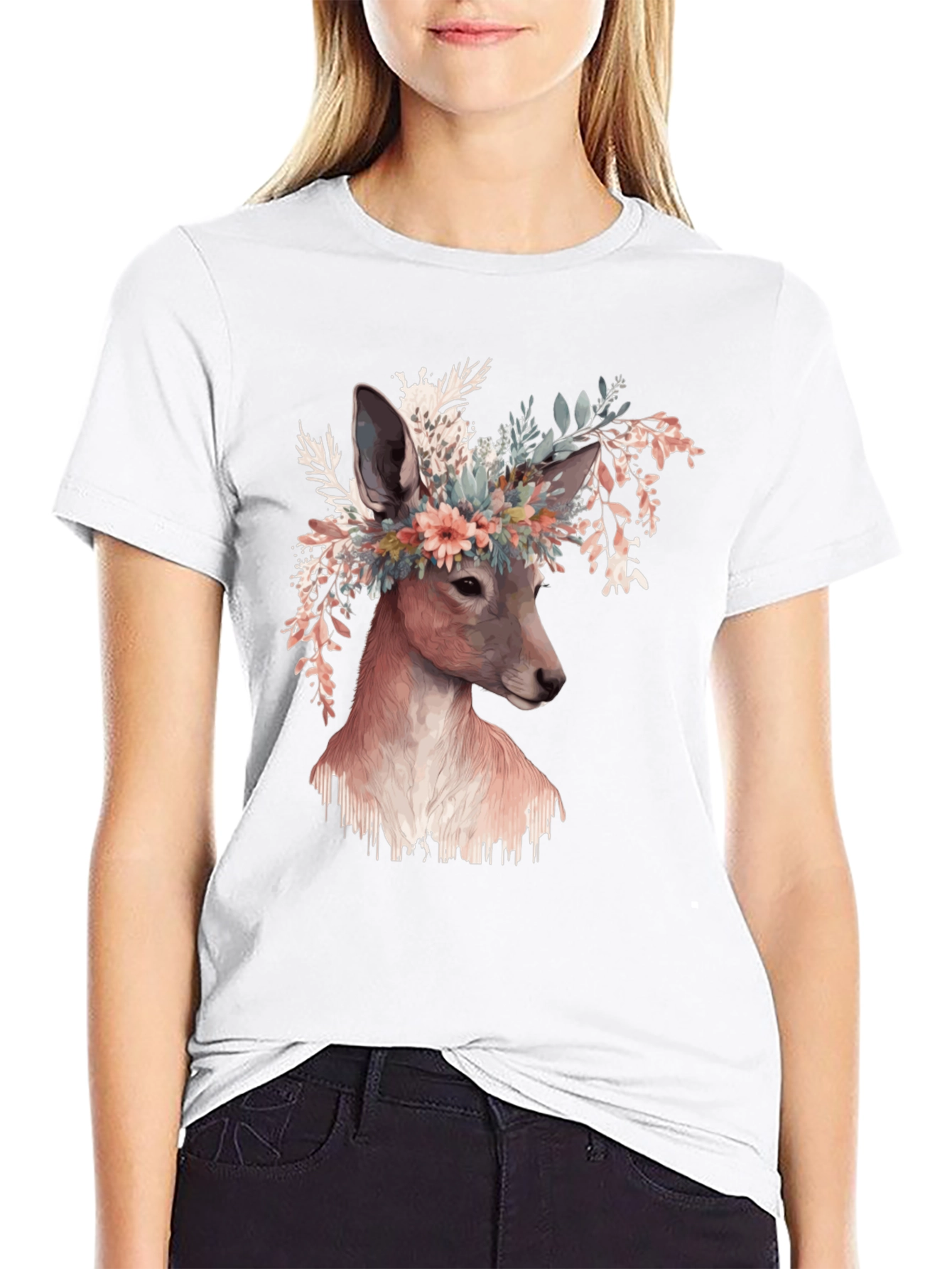 Deer Floral Crown Graphic T-Shirt