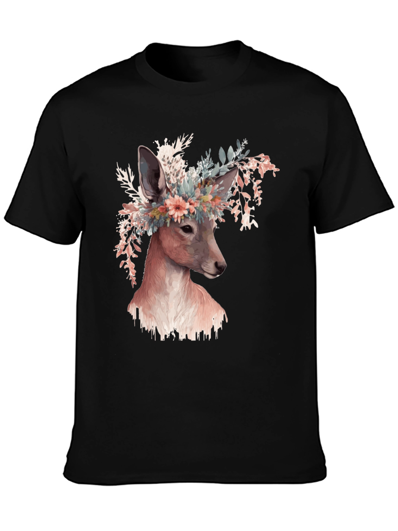 Deer Floral Crown Graphic T-Shirt
