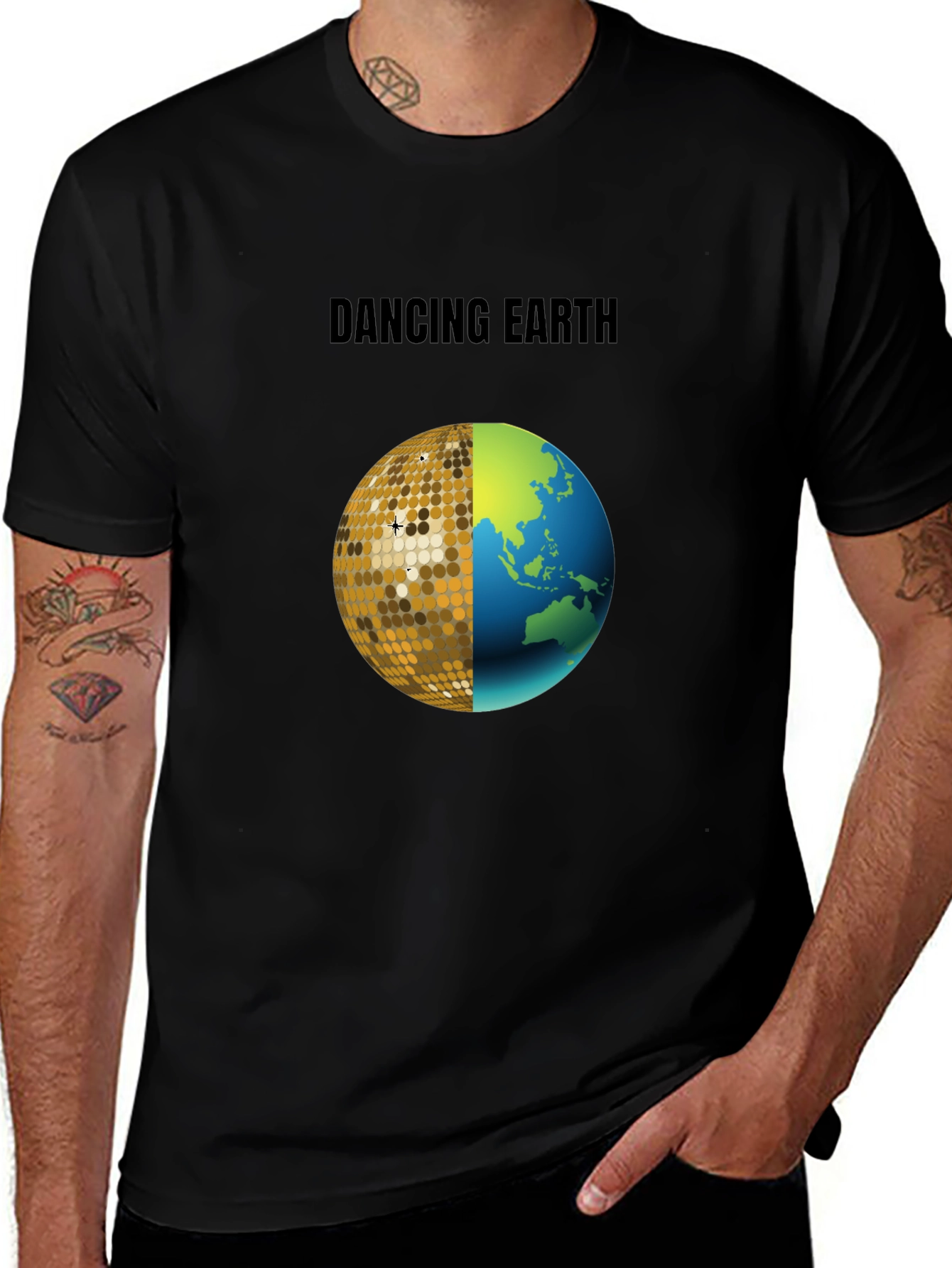 Dancing Earth Graphic Tee - Black Cotton T-Shirt