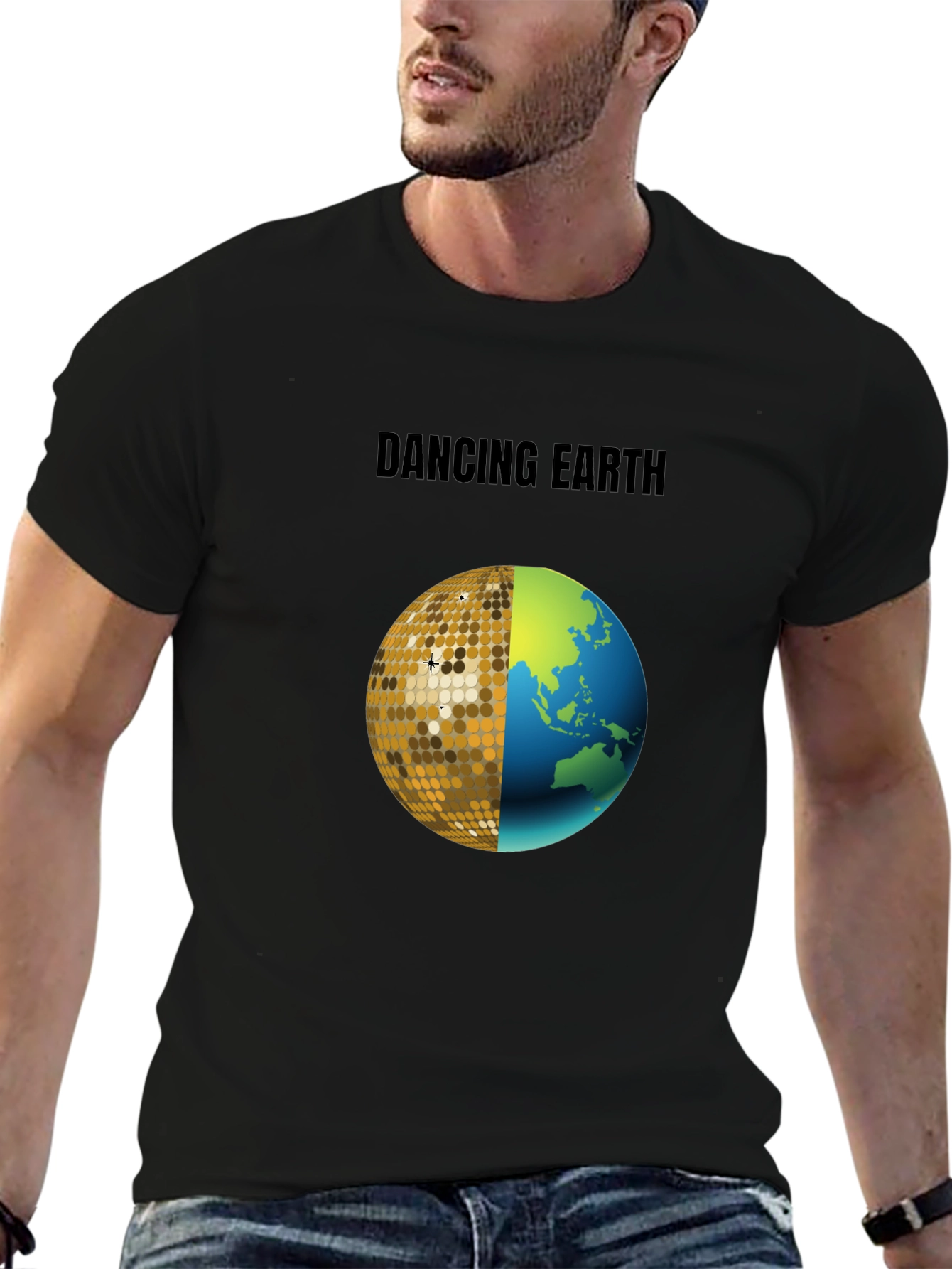 Dancing Earth Graphic Tee - Black Cotton T-Shirt
