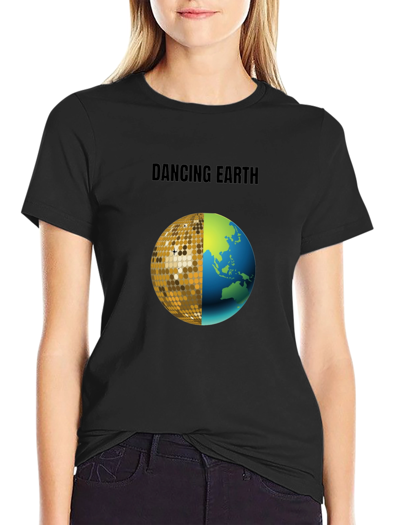 Dancing Earth Graphic Tee - Black Cotton T-Shirt