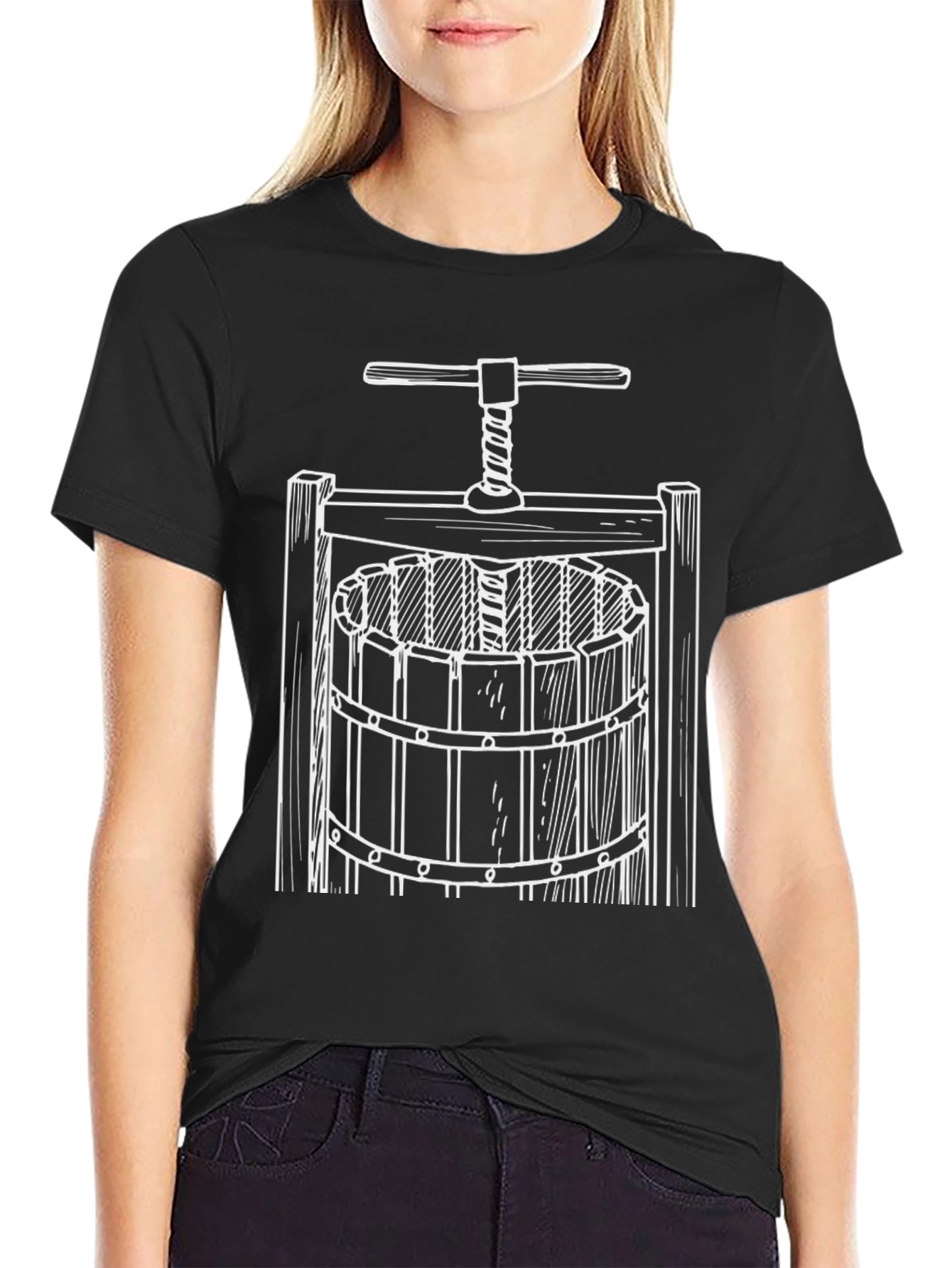 Wine Press Graphic Tee - Black Cotton T-Shirt