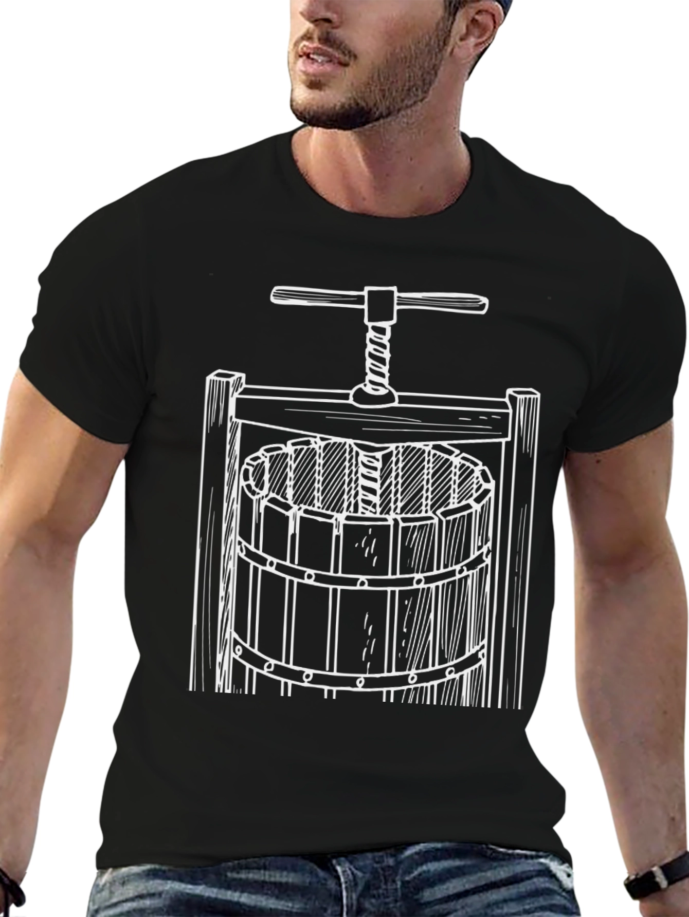 Wine Press Graphic Tee - Black Cotton T-Shirt