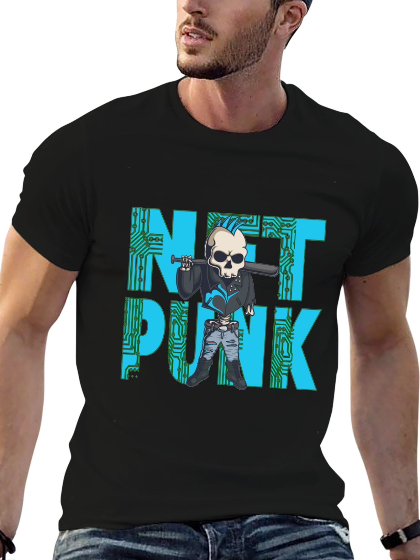 Net Punk Graphic T-Shirt - Cool Skull Design