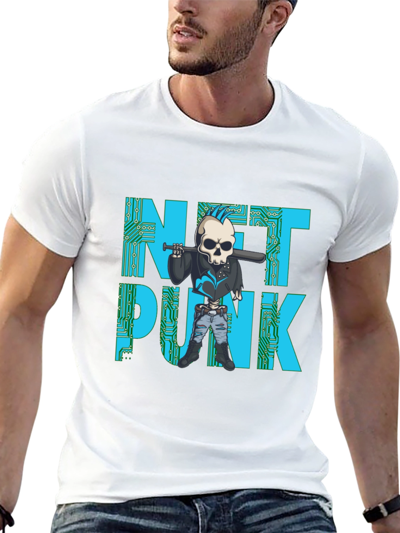 Net Punk Graphic T-Shirt - Cool Skull Design