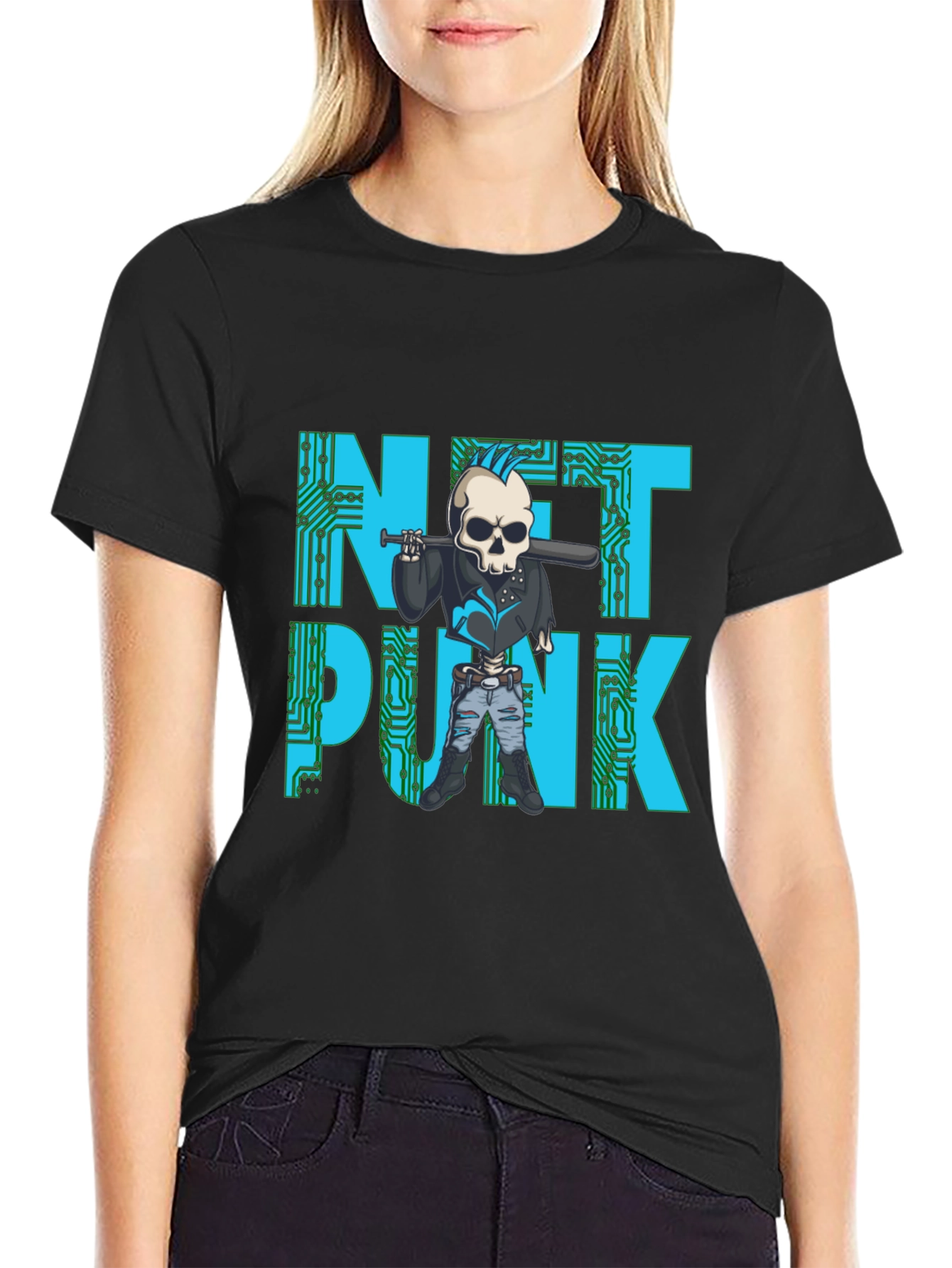 Net Punk Graphic T-Shirt - Cool Skull Design