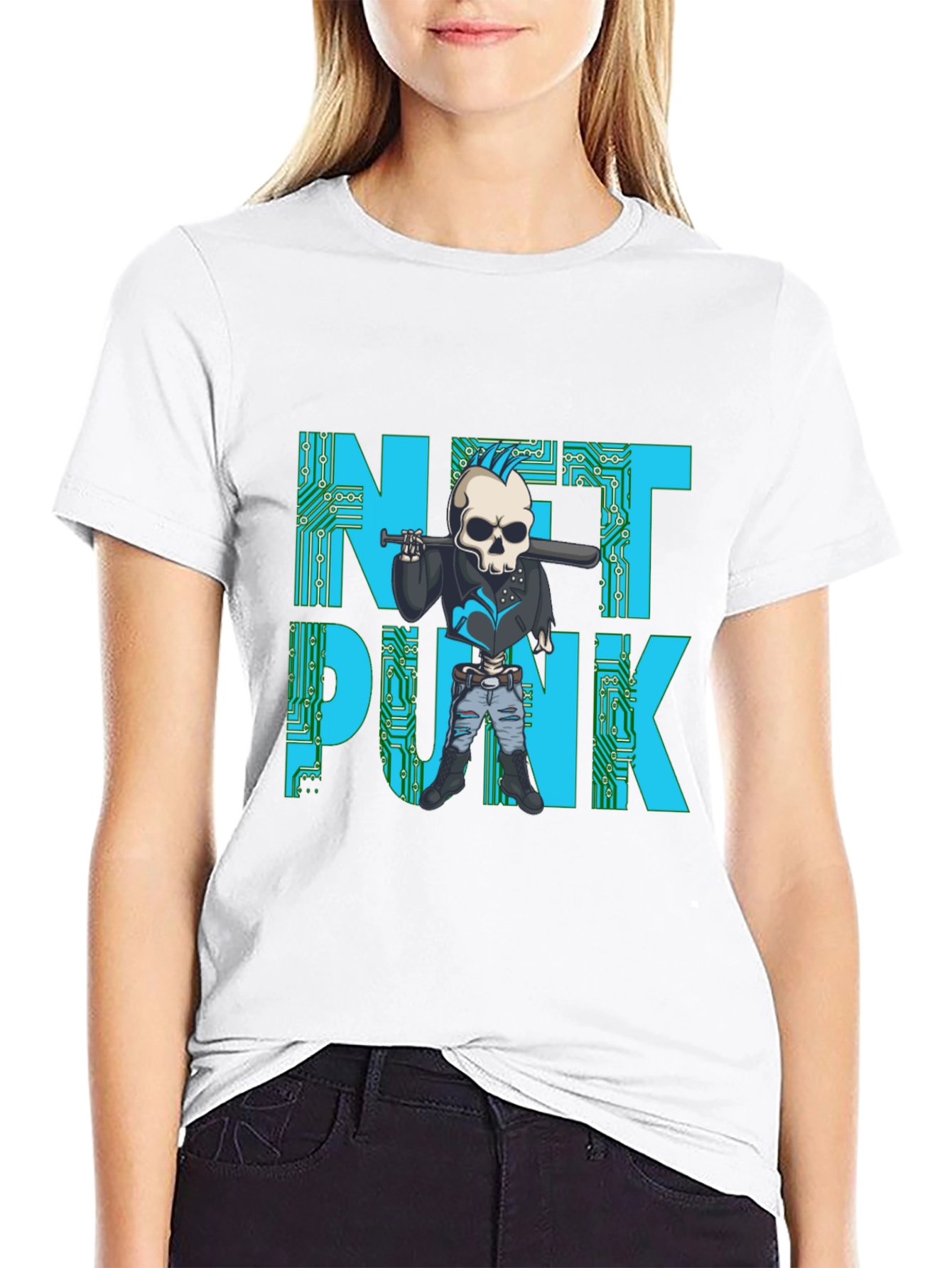 Net Punk Graphic T-Shirt - Cool Skull Design
