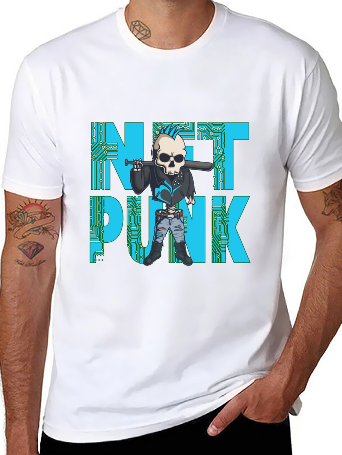 Net Punk Graphic T-Shirt - Cool Skull Design