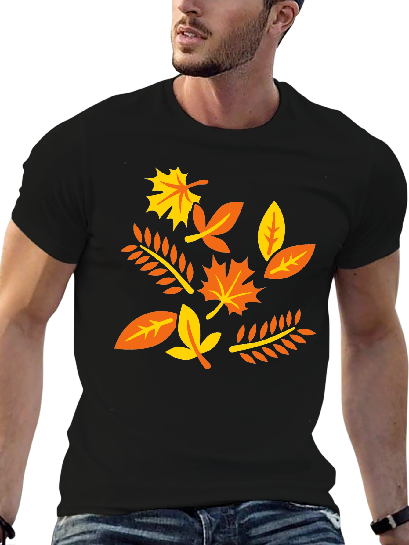 Autumn Leaves Graphic T-Shirt - Black Cotton Tee