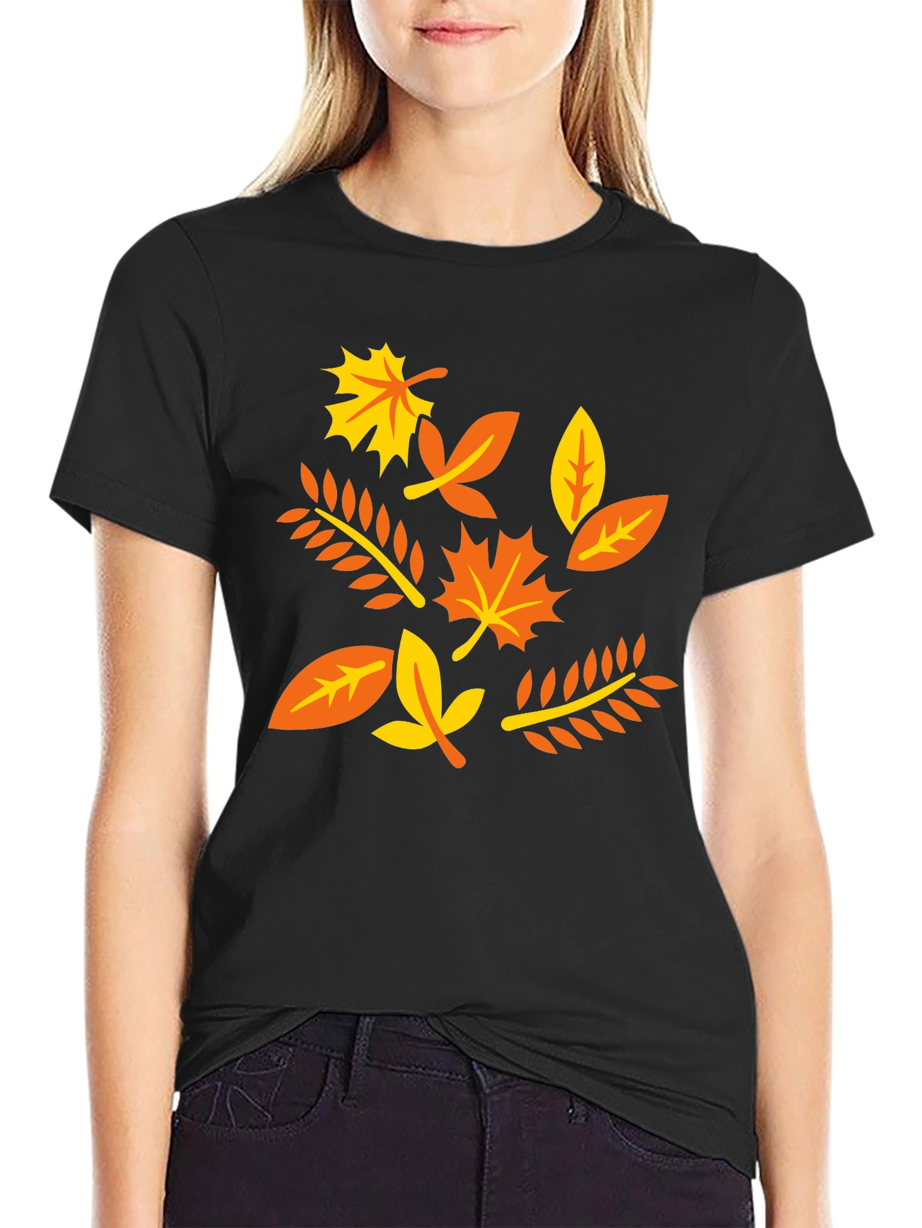 Autumn Leaves Graphic T-Shirt - Black Cotton Tee