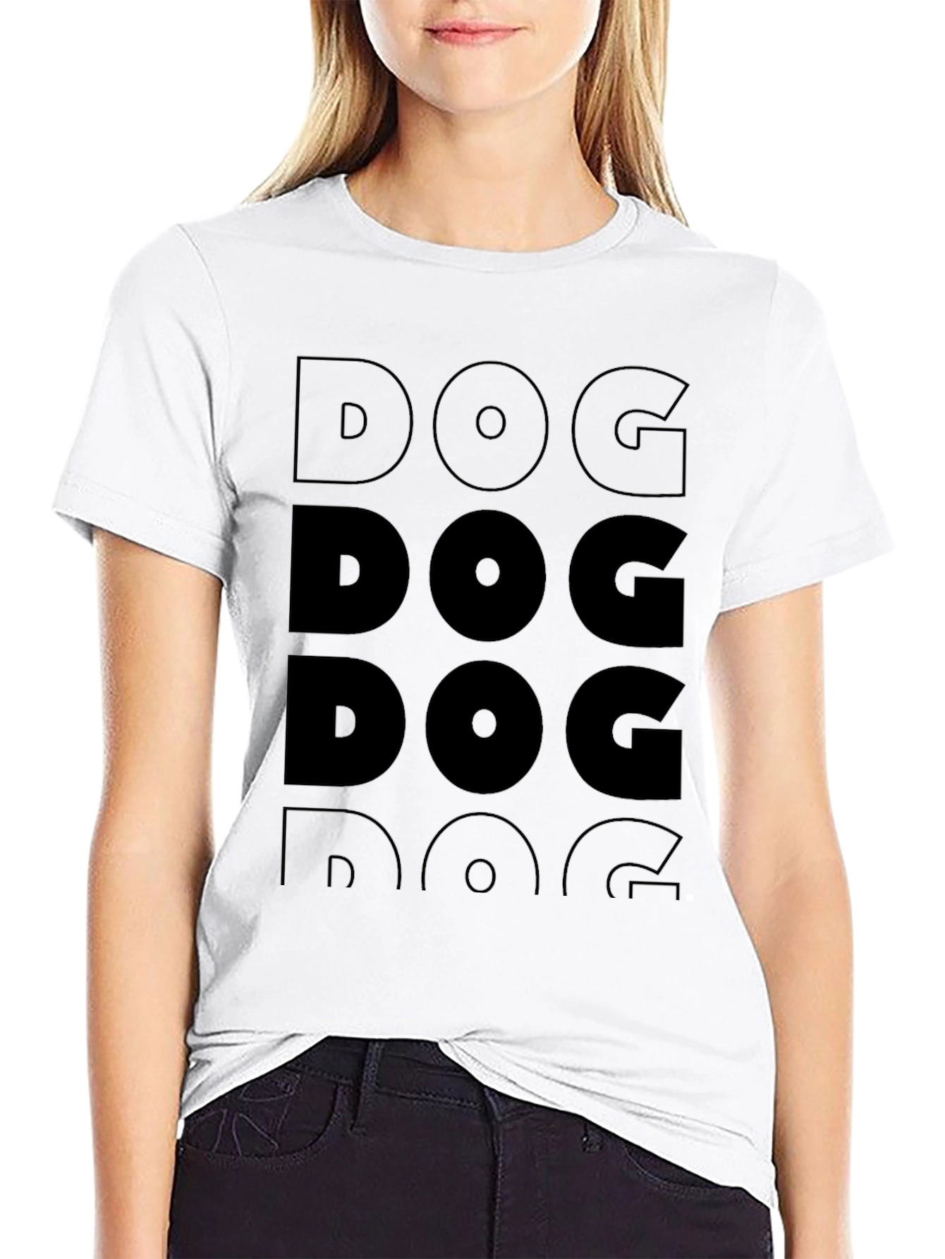 DOG Graphic Print Crew Neck T-Shirt - Black