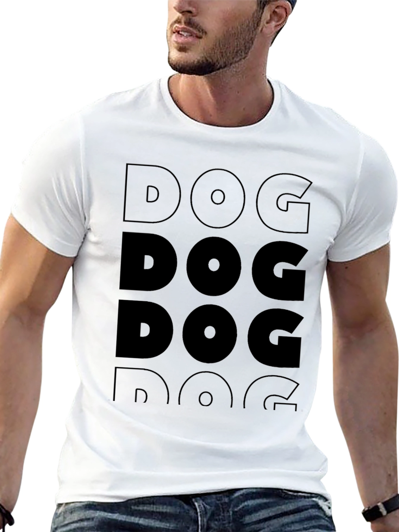 DOG Graphic Print Crew Neck T-Shirt - Black